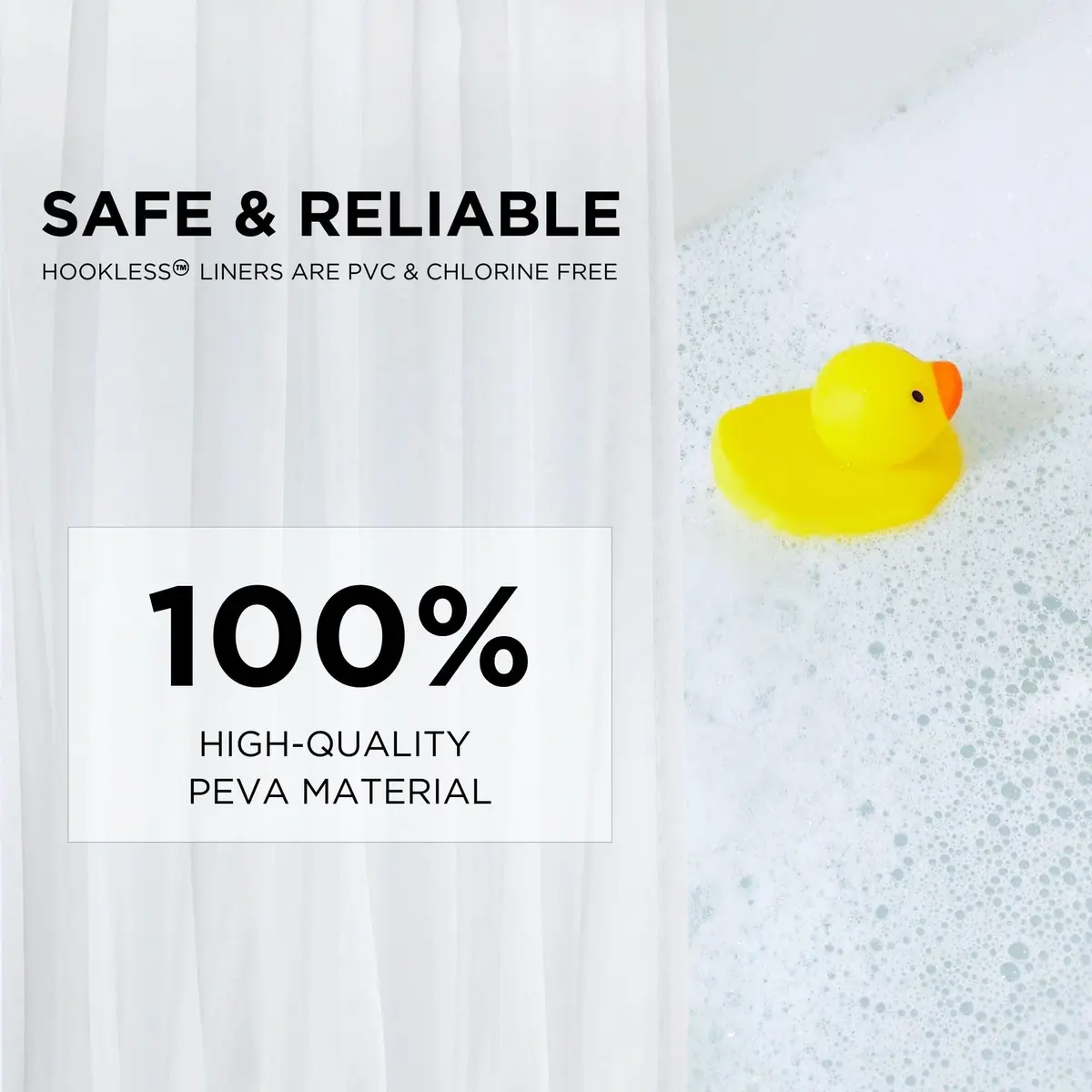 Hookless It’s A Snap! PEVA Shower Curtain Liner 54" x 70" | Water-Repellant, Easy Install, Frost White - view 6
