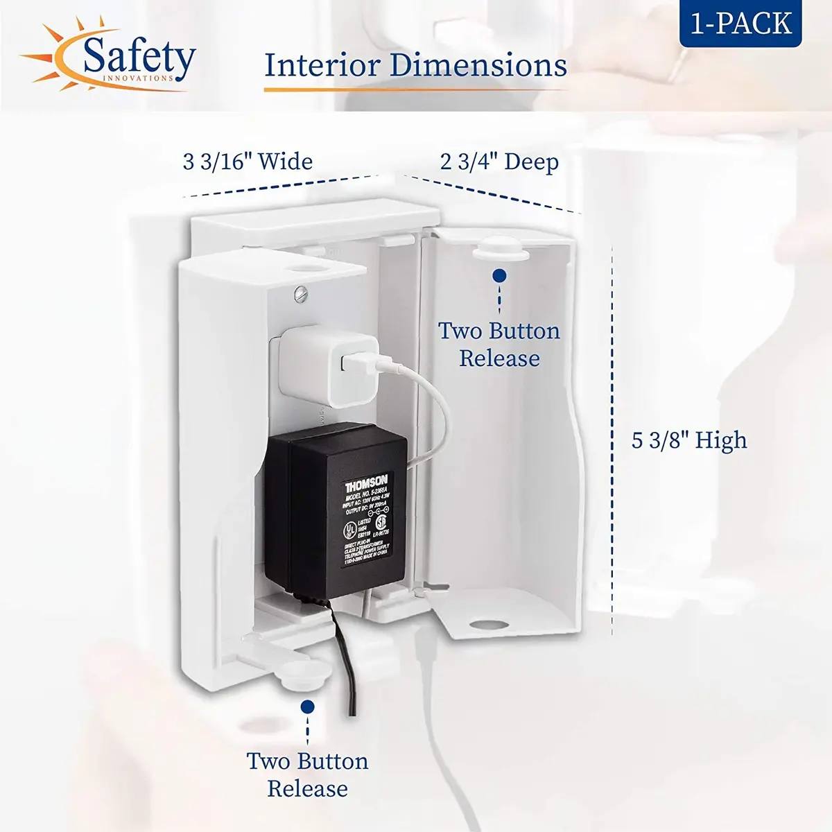 Safety Innovations Twin Door Baby Safety Outlet Cover Box for Outlets | Extra Large Interior Space, Childproof Design, Easy Install - view 2