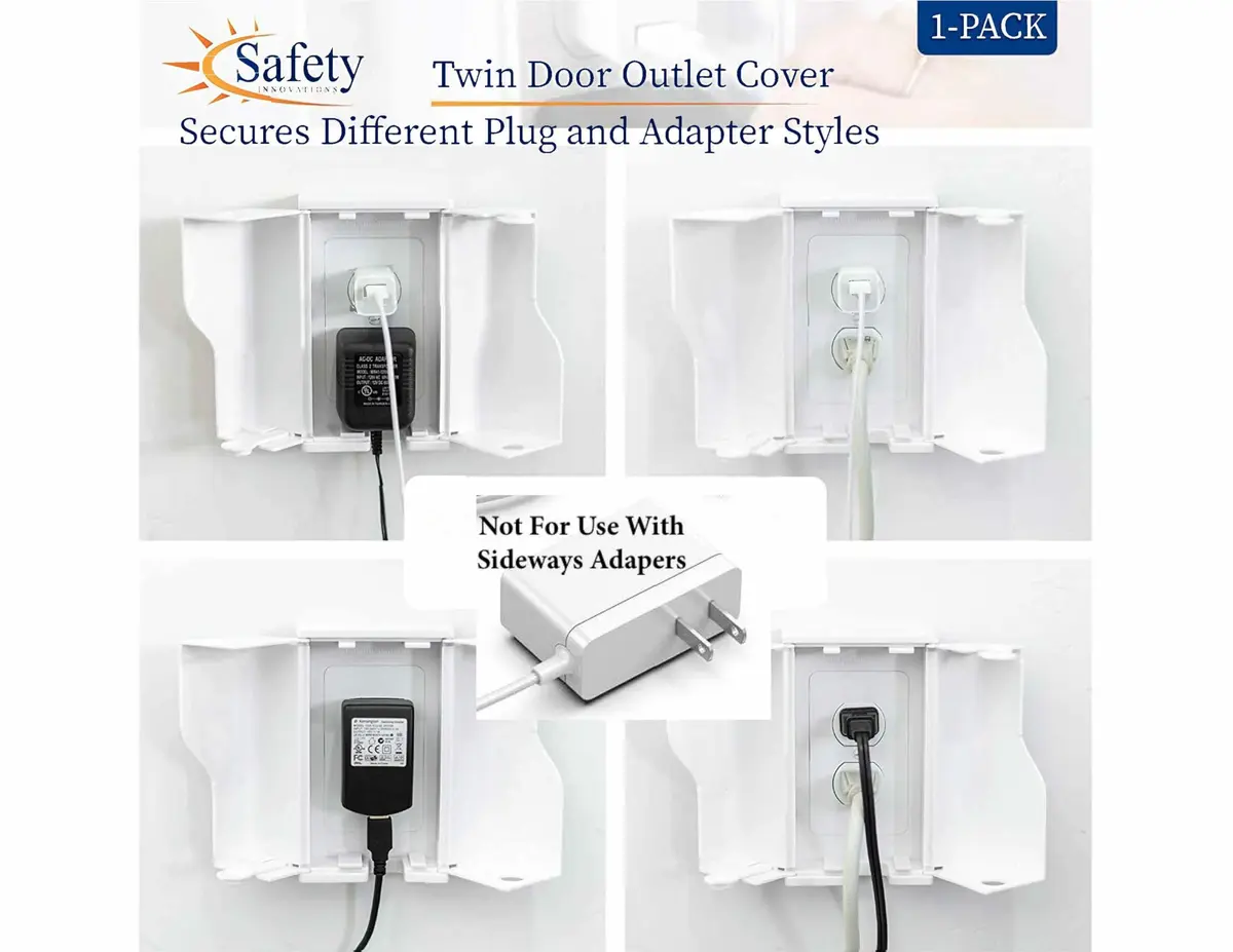 Safety Innovations Twin Door Baby Safety Outlet Cover Box for Outlets | Extra Large Interior Space, Childproof Design, Easy Install - view 3