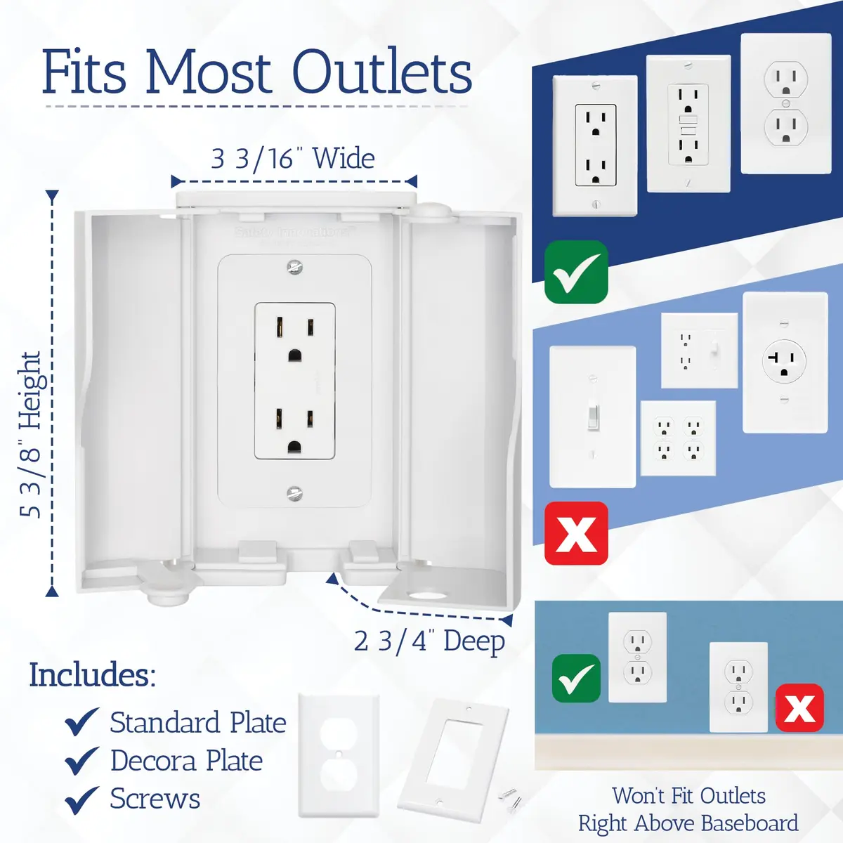Safety Innovations Twin Door Baby Safety Outlet Cover Box for Outlets | Extra Large Interior Space, Childproof Design, Easy Install - view 4