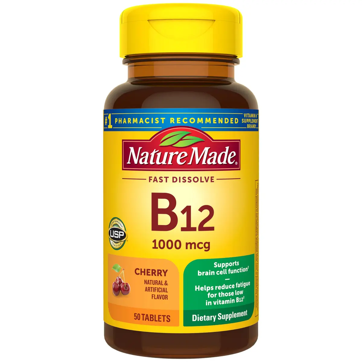 Nature Made Vitamin B12 1000 mcg Fast Dissolve Tablets | Sugar Free, 50 Count, Sublingual for Energy & Mood Support - main product image
