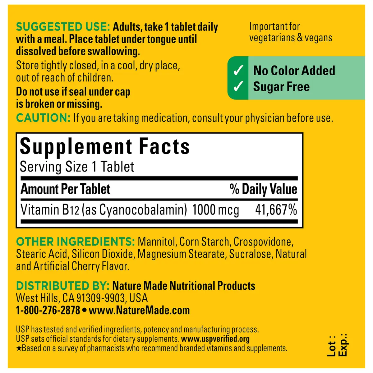 Nature Made Vitamin B12 1000 mcg Fast Dissolve Tablets | Sugar Free, 50 Count, Sublingual for Energy & Mood Support - view 8