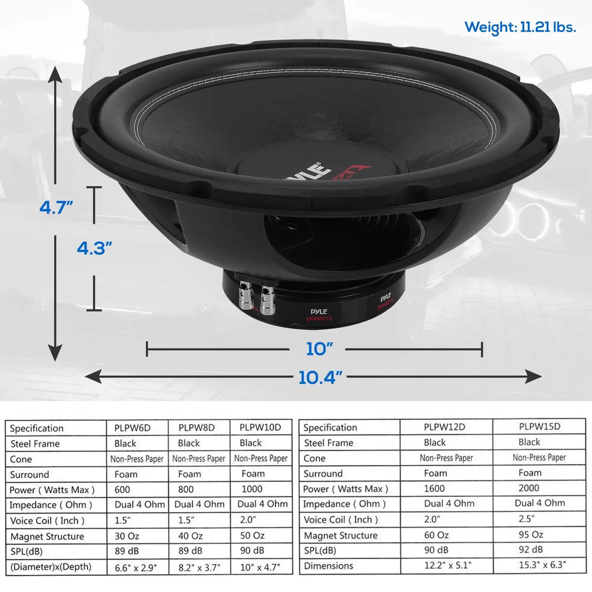 Pyle 10" Car Audio Subwoofer 1000 Watt | High Power Bass & 4 Ohm Impedance - view 7