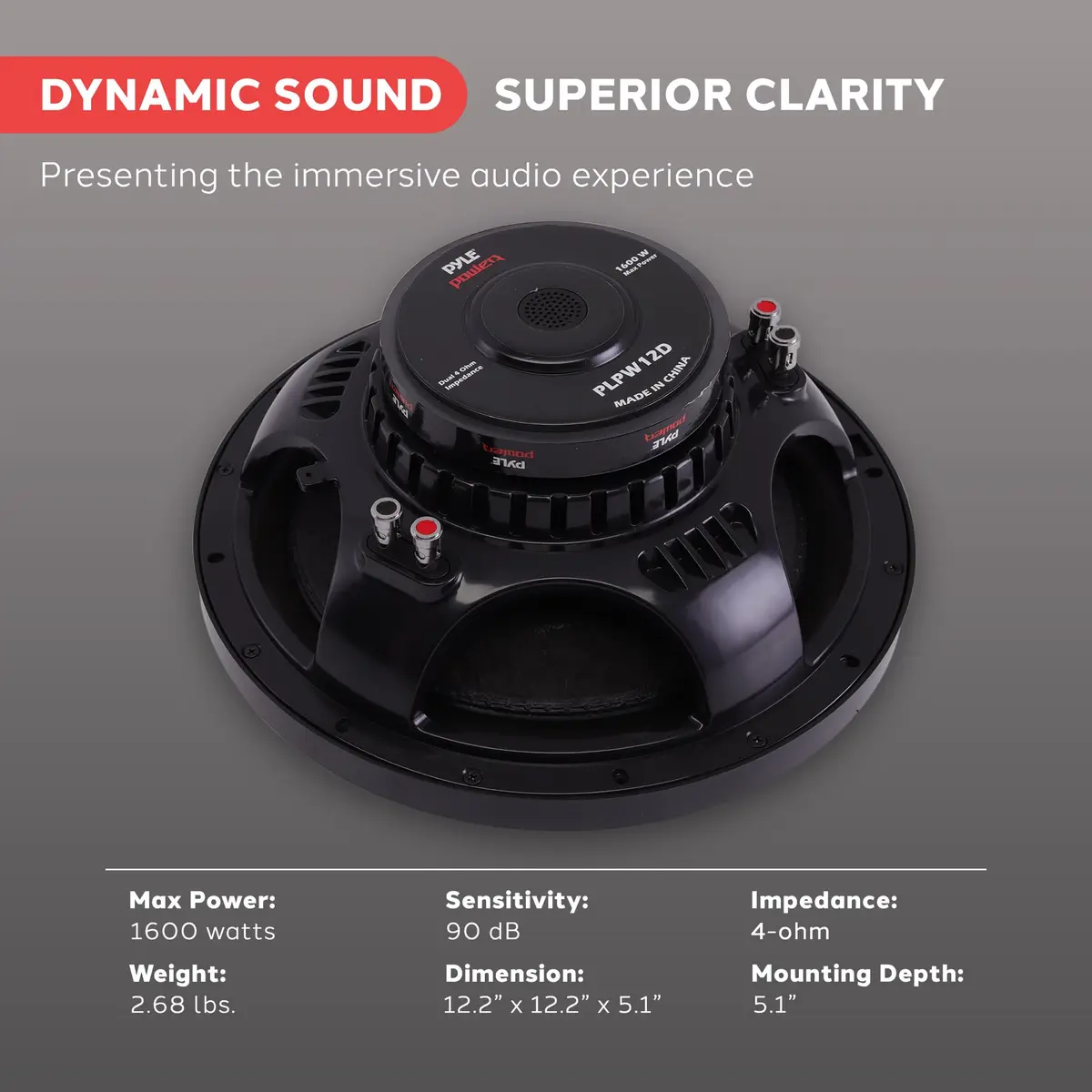 Pyle PLPW12D 12-Inch Dual Voice Coil 4-Ohm Component Subwoofer 1600W Max Power | 30.9 cm (12.2") Diameter, 12.7 cm (5.1") Depth - view 7