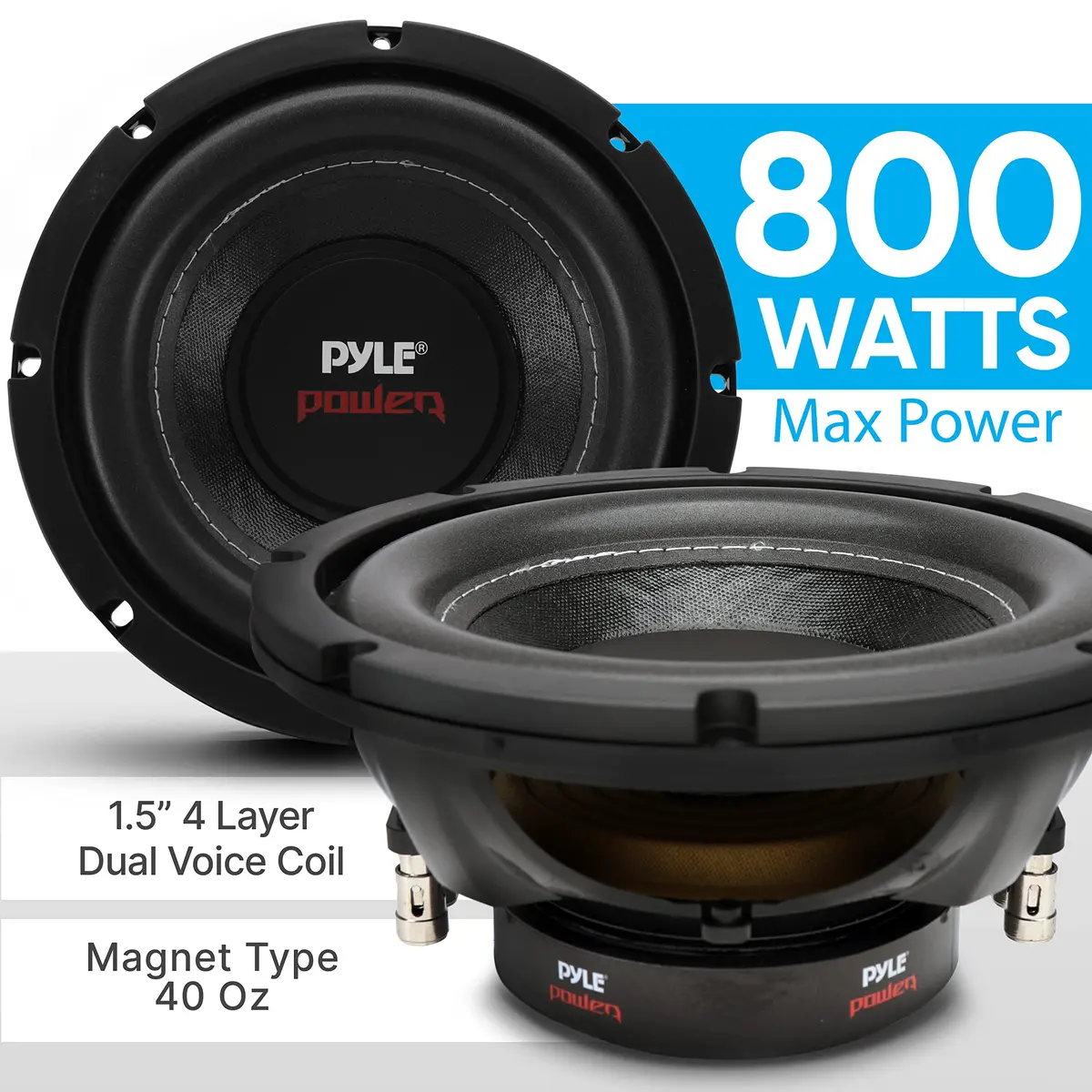Pyle 8" Car Subwoofer Speaker - 800 Watt Dual 4 Ohm Voice Coil, 400W RMS, 2.27 kg (5 lb) | Powerful Vehicle Audio Bass Woofer - view 3