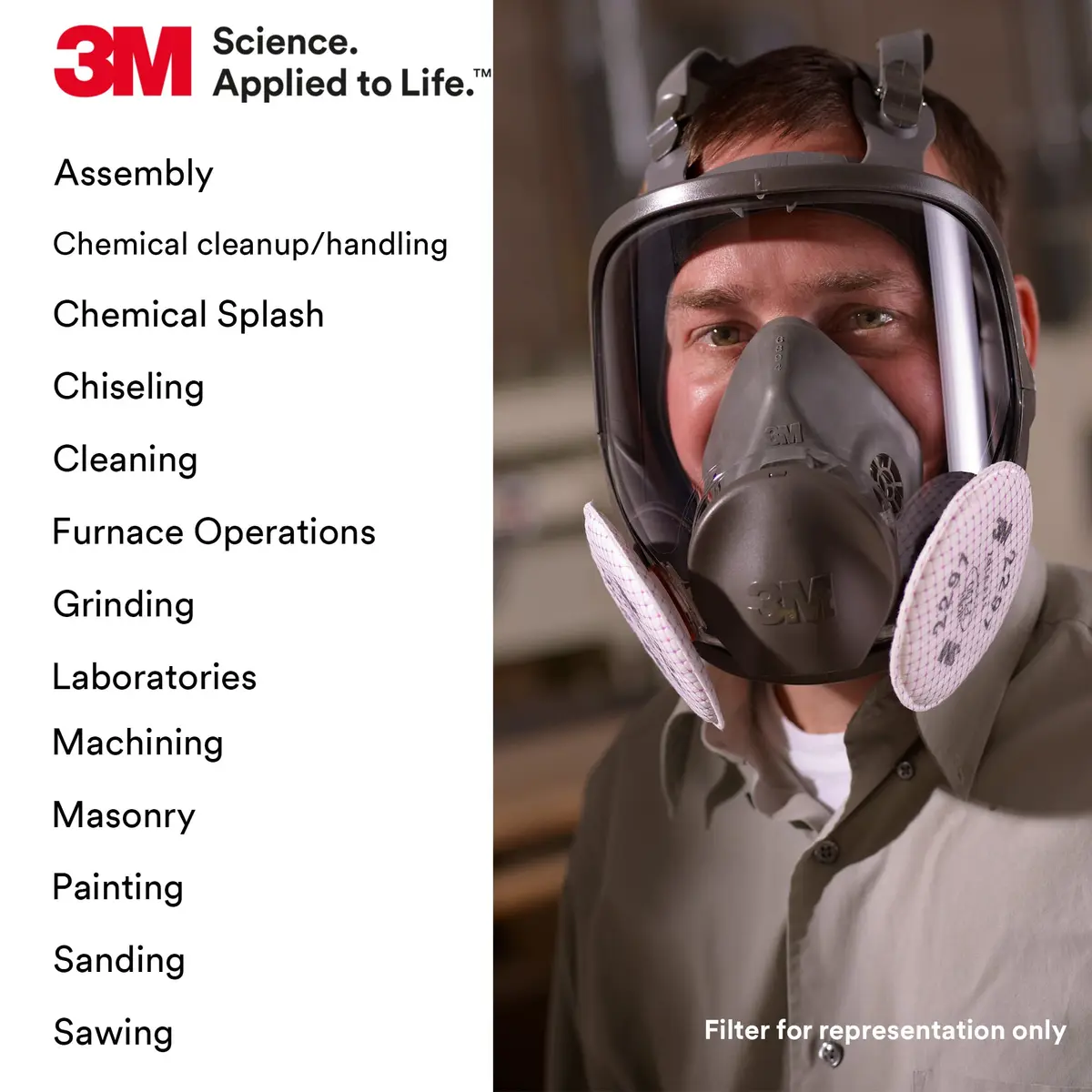 3M Full Facepiece Reusable Respirator 6800 | NIOSH Approved, Medium Fit, Large Lens, Silicone Seal - view 7