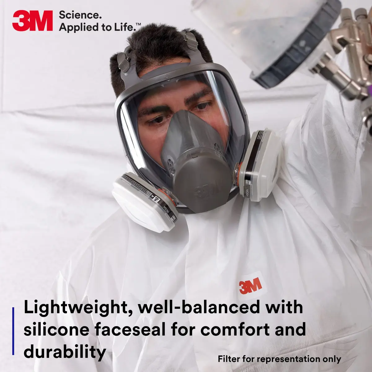 3M Full Facepiece Reusable Respirator 6800 | NIOSH Approved, Medium Fit, Large Lens, Silicone Seal - view 2