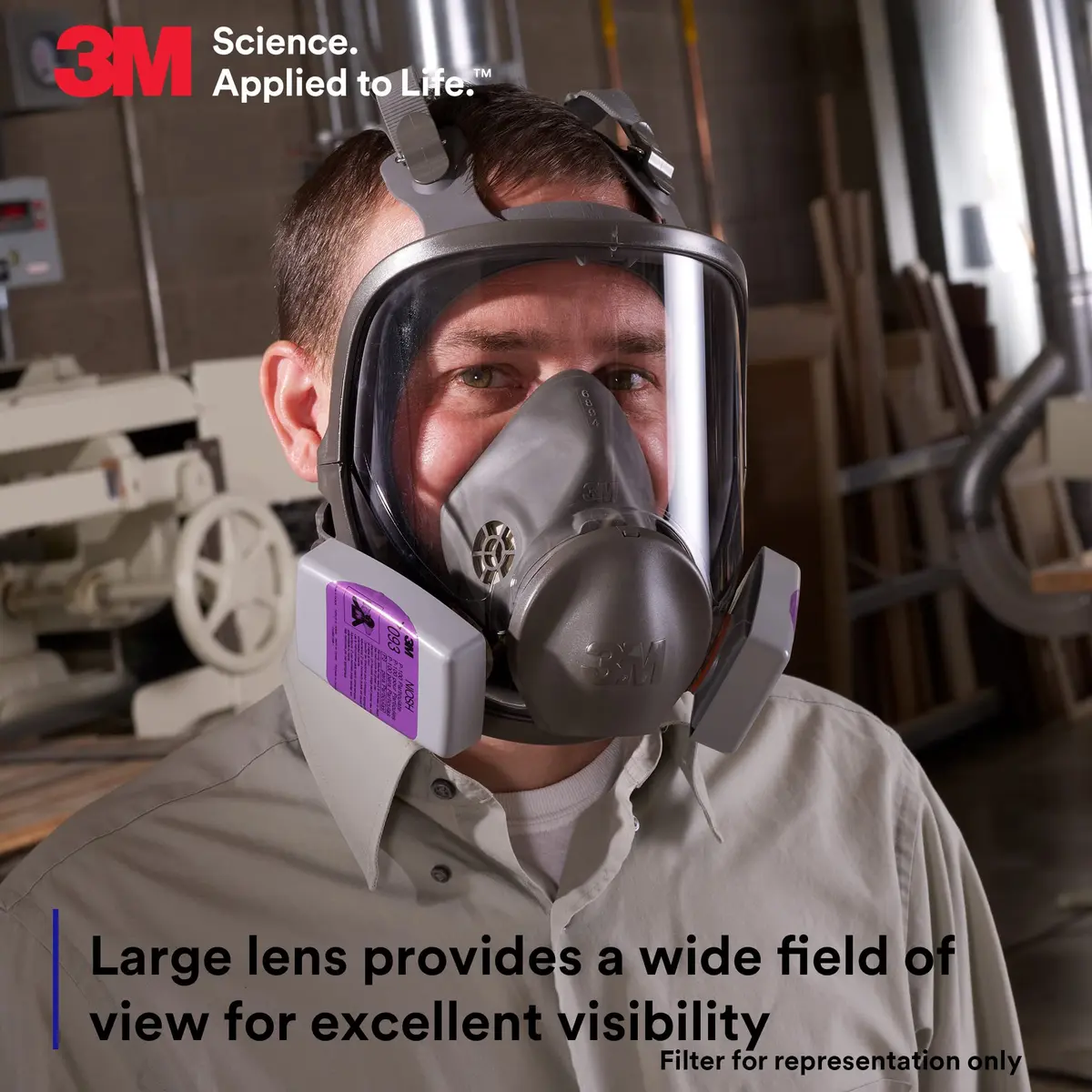 3M Full Facepiece Reusable Respirator 6800 | NIOSH Approved, Medium Fit, Large Lens, Silicone Seal - view 4