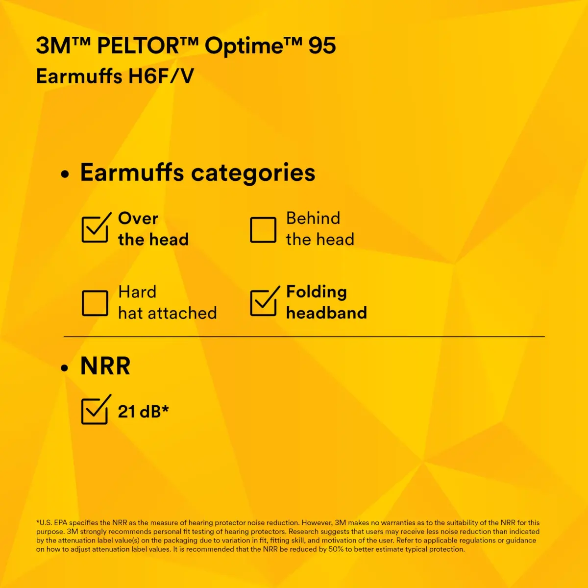 3M PELTOR Optime 95 Earmuffs, Behind-the-Head, 21 dB NRR, 78 oz (2.22 kg) | Industrial Hearing Protection - view 8