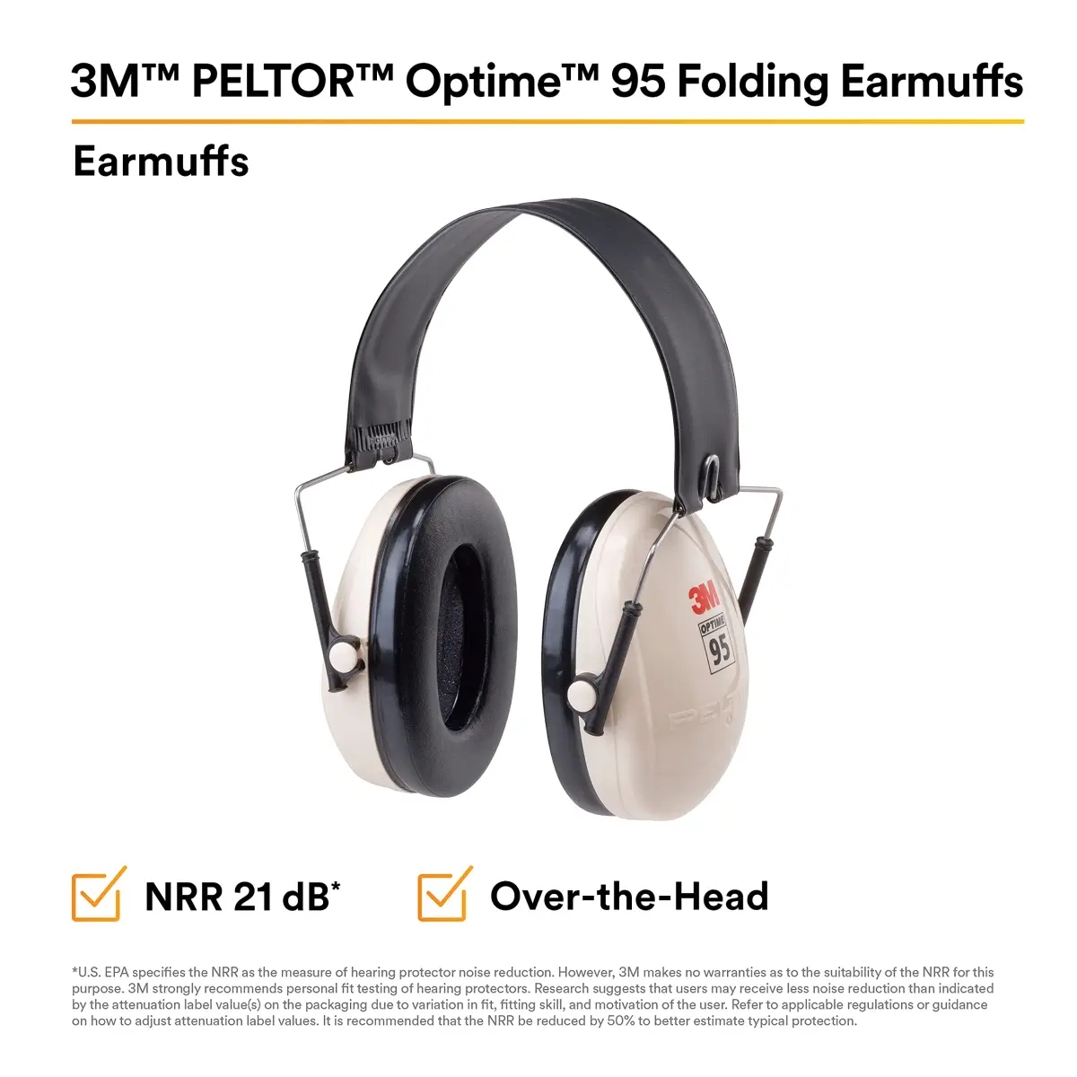 3M PELTOR Optime 95 Earmuffs, Behind-the-Head, 21 dB NRR, 78 oz (2.22 kg) | Industrial Hearing Protection - view 2