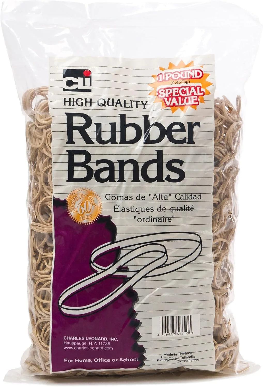Charles Leonard Amber Rubber Bands (1 Pound Bag, 3-1/2 x 1/2 Inches) | Value Pack Elastic Bands for Professionals - main product image