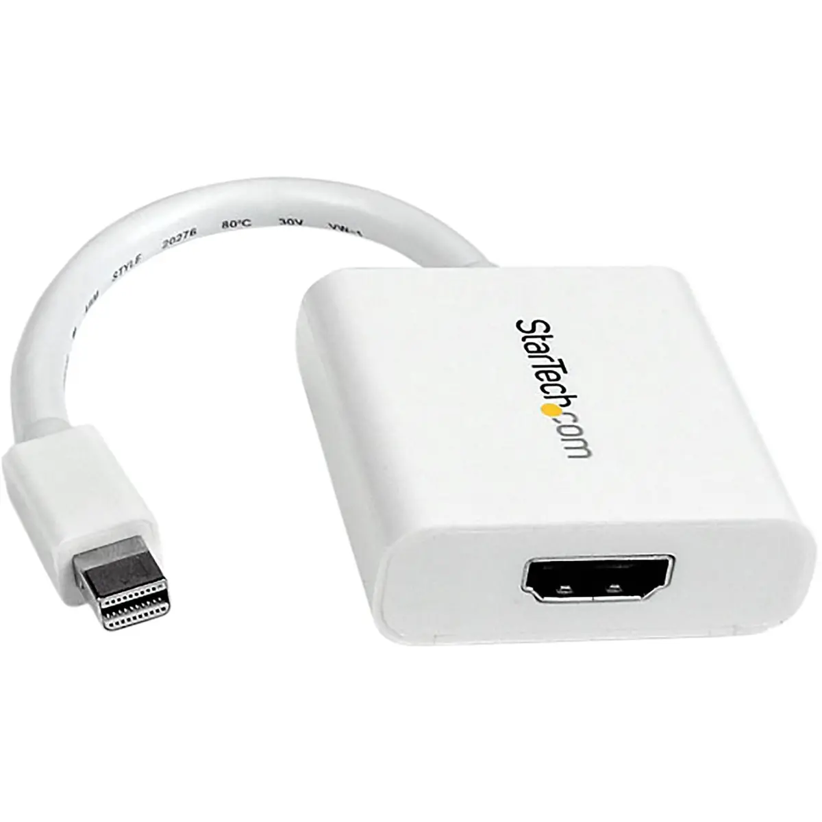 StarTech.com Passive Mini DP to HDMI Adapter, 12.5 cm (5 in) Cable, White | Connect Mini DisplayPort to HDMI Displays - main product image