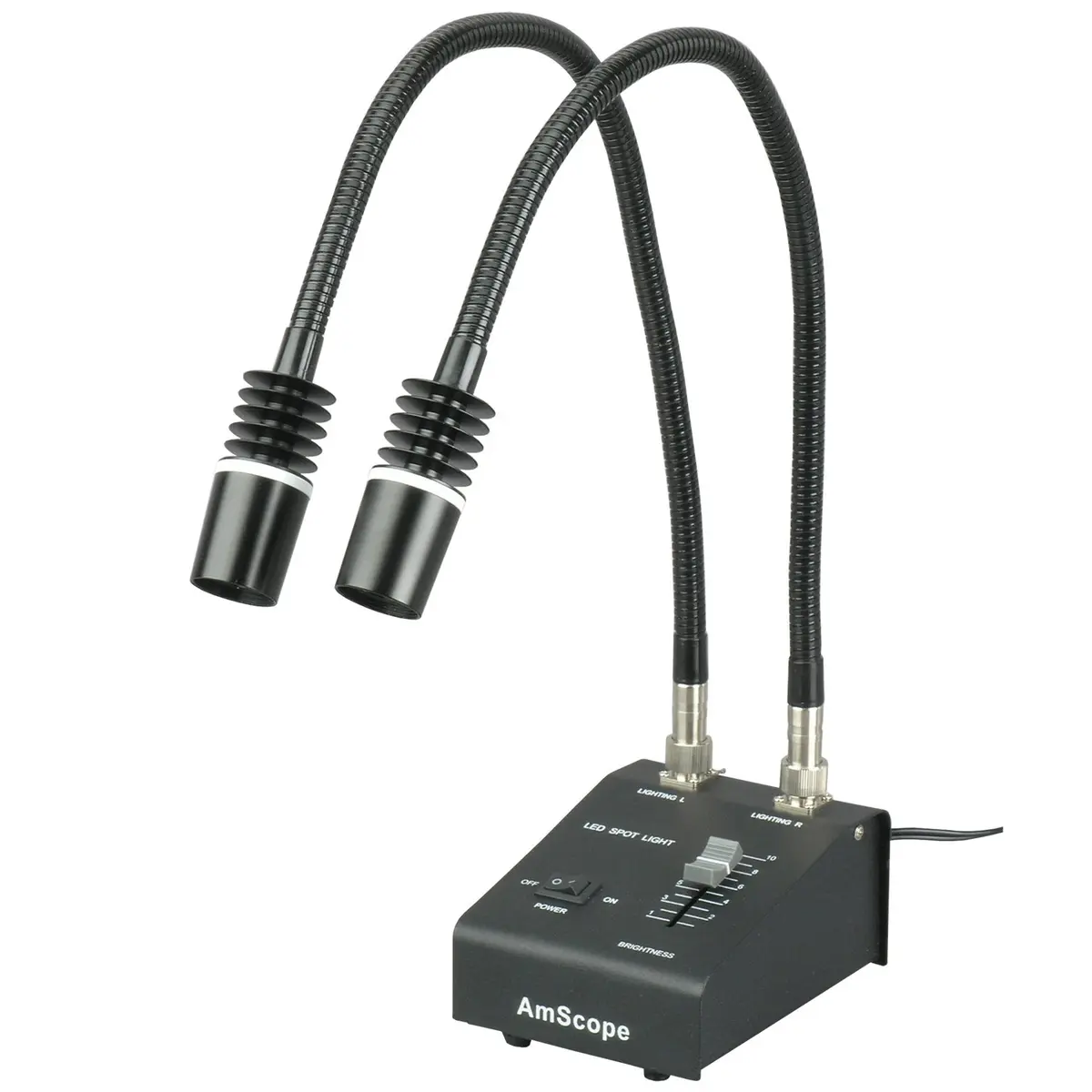 AmScope LED-6W Powerful 6 Watt LED Dual Gooseneck Lights Illuminator with Intensity Control | 23.25" (590mm) Flexible Lights - main product image