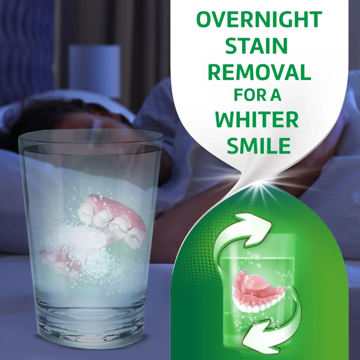 Polident Overnight Whitening Denture Cleanser Tablets 120 Count | Kills 99.99% Bacteria & Viruses - view 2