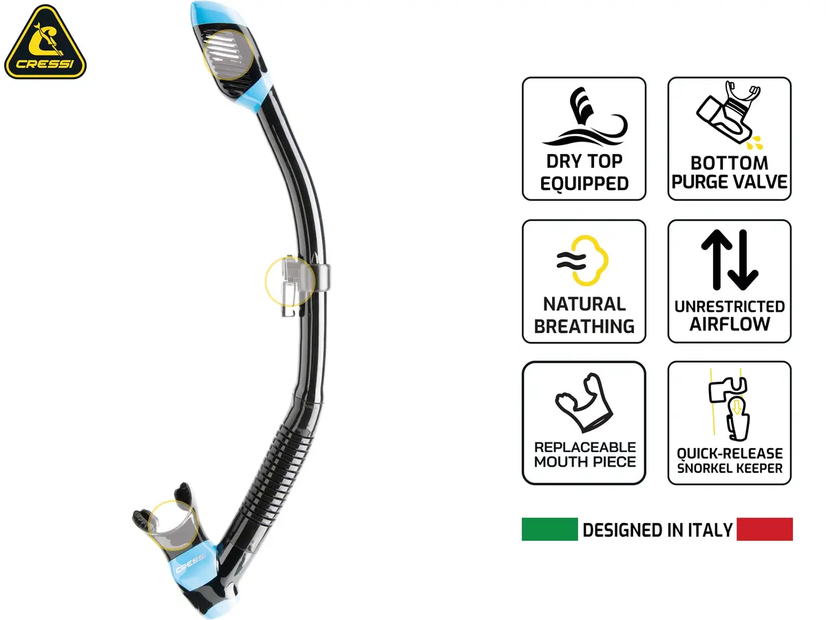 CRESSI Supernova Dry Snorkel Black | Splash Guard & Purge Valve for Clear Breathing - view 3