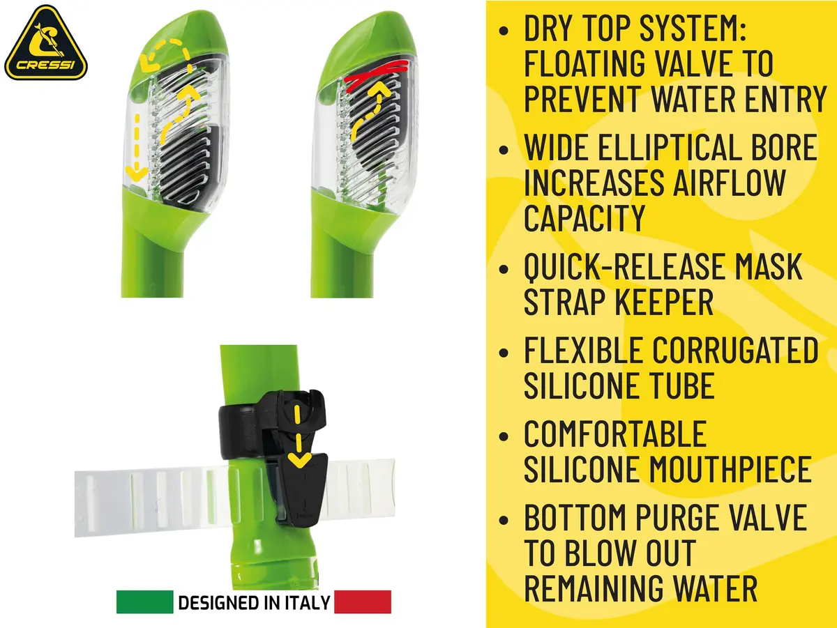 CRESSI Supernova Dry Snorkel Black | Splash Guard & Purge Valve for Clear Breathing - view 4