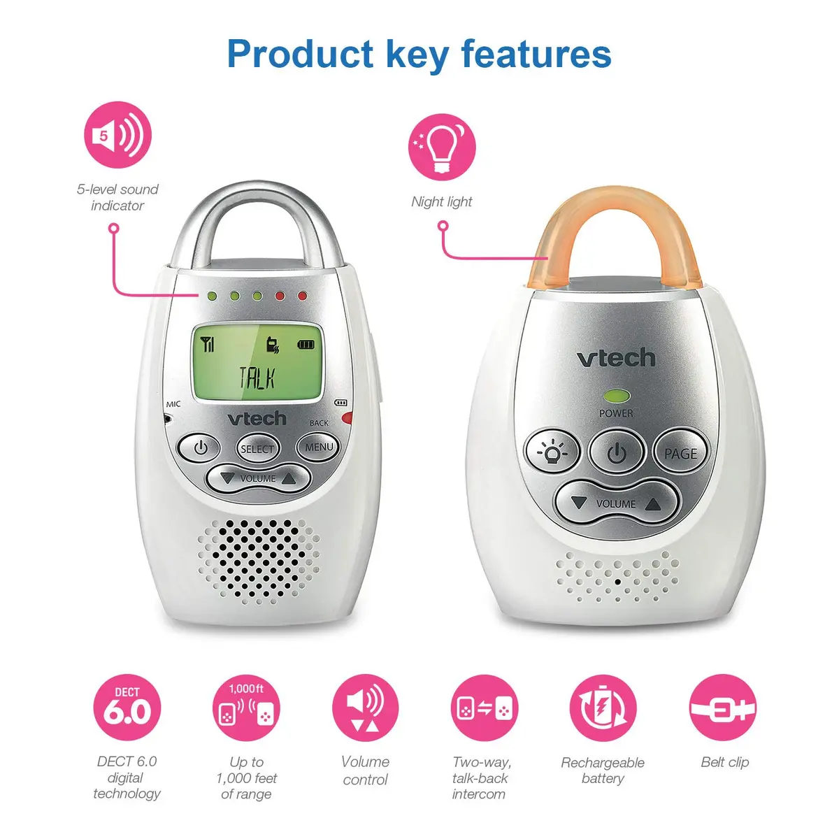 VTech Digital Audio Baby Monitor with 1,000 ft Range | Clear Sound & Night Light - view 8