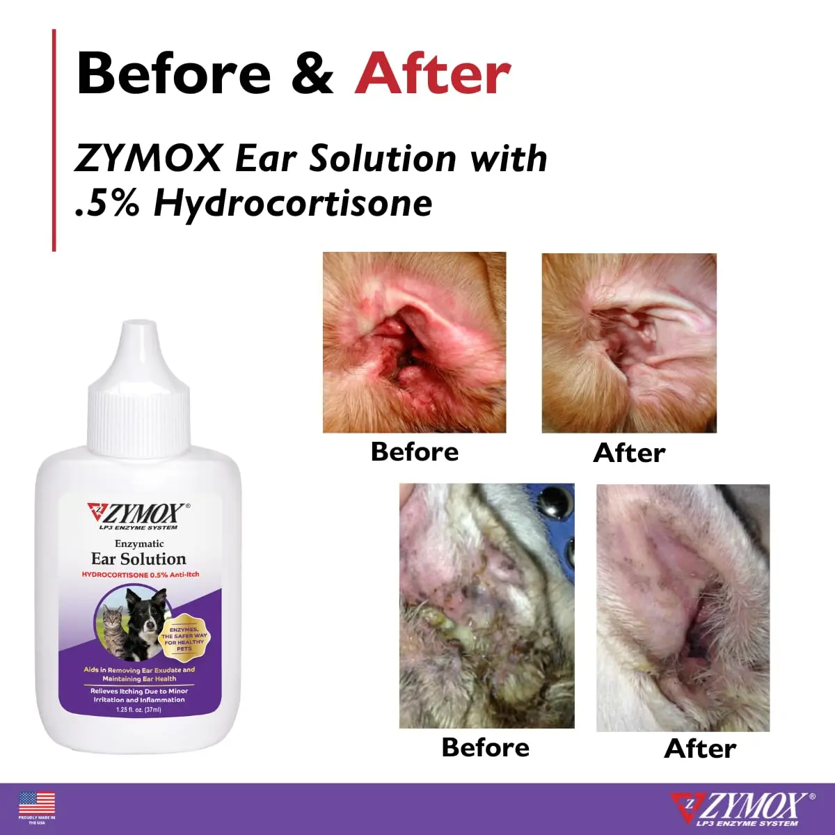 Zymox Enzymatic Ear Solution with 0.5% Hydrocortisone | Ear Care for Dogs & Cats, 1.25 oz - view 4
