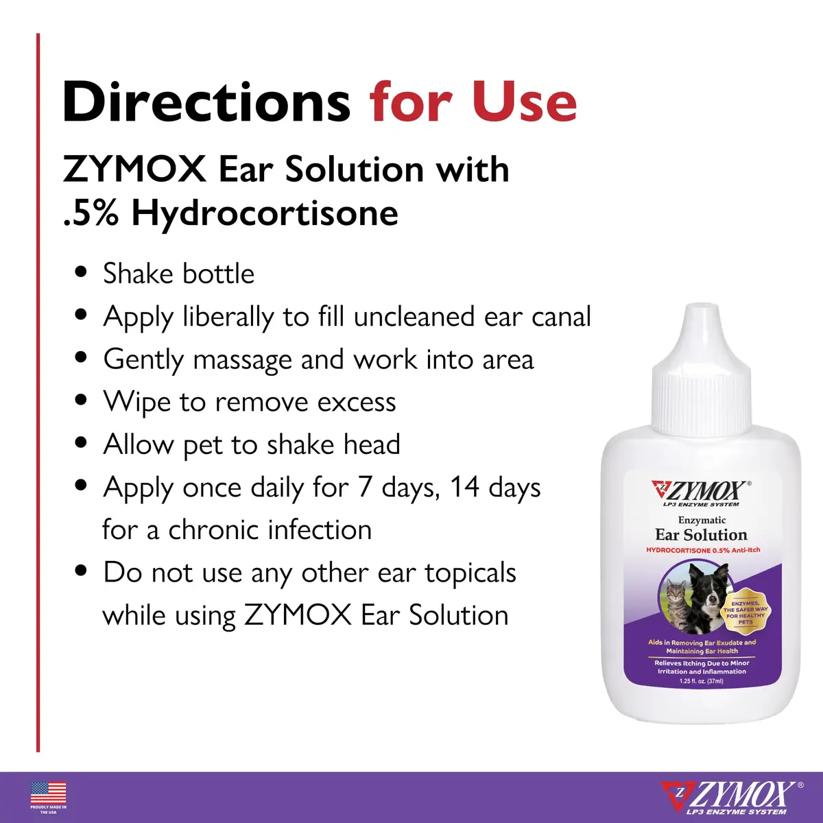 Zymox Enzymatic Ear Solution with 0.5% Hydrocortisone | Ear Care for Dogs & Cats, 1.25 oz - view 6