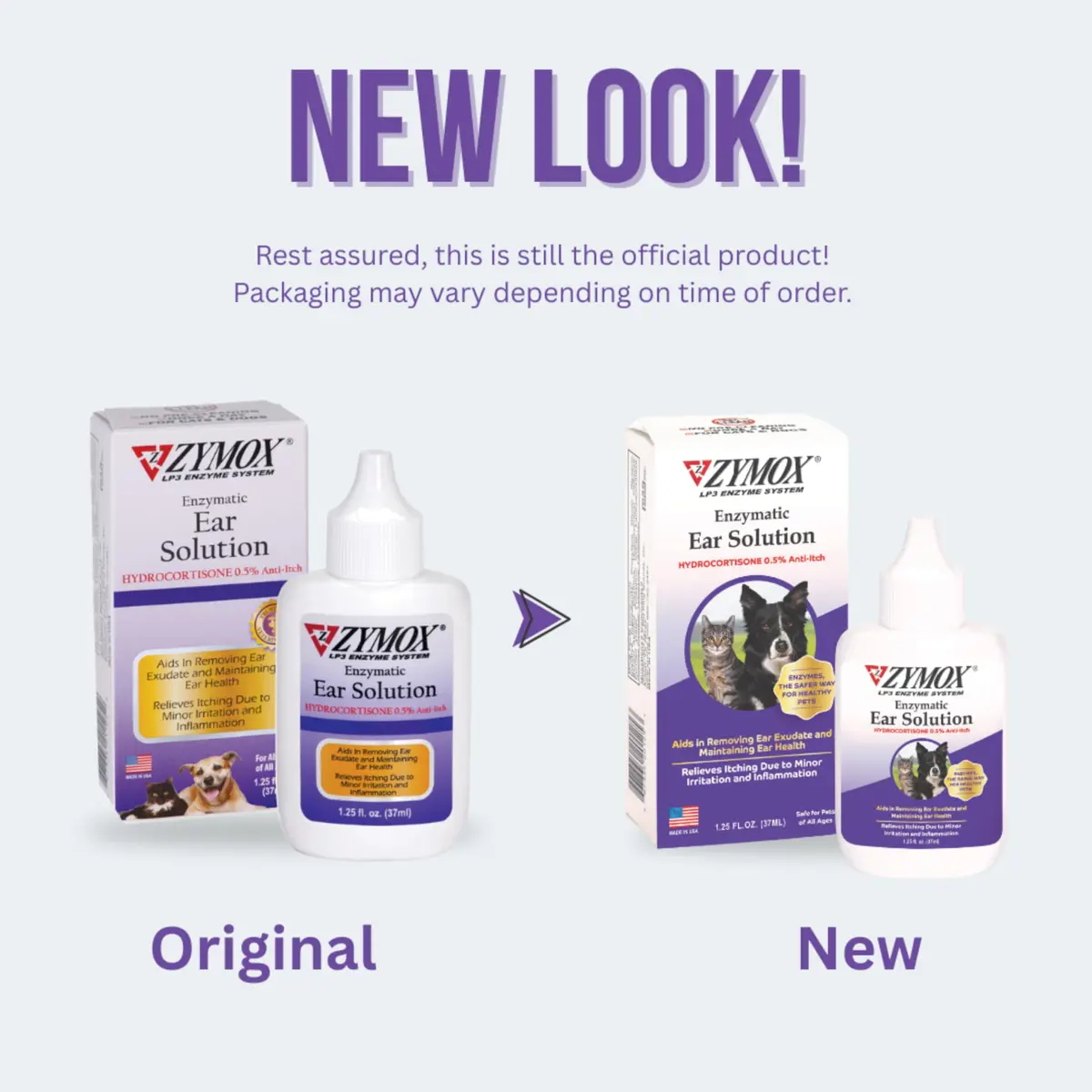Zymox Enzymatic Ear Solution with 0.5% Hydrocortisone | Ear Care for Dogs & Cats, 1.25 oz - view 2