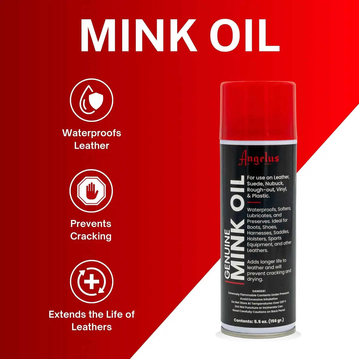 Angelus Mink Oil Conditioner Spray 156g (5.5 oz) | Premium Leather Care for Shoes, Boots, and Saddles - view 2