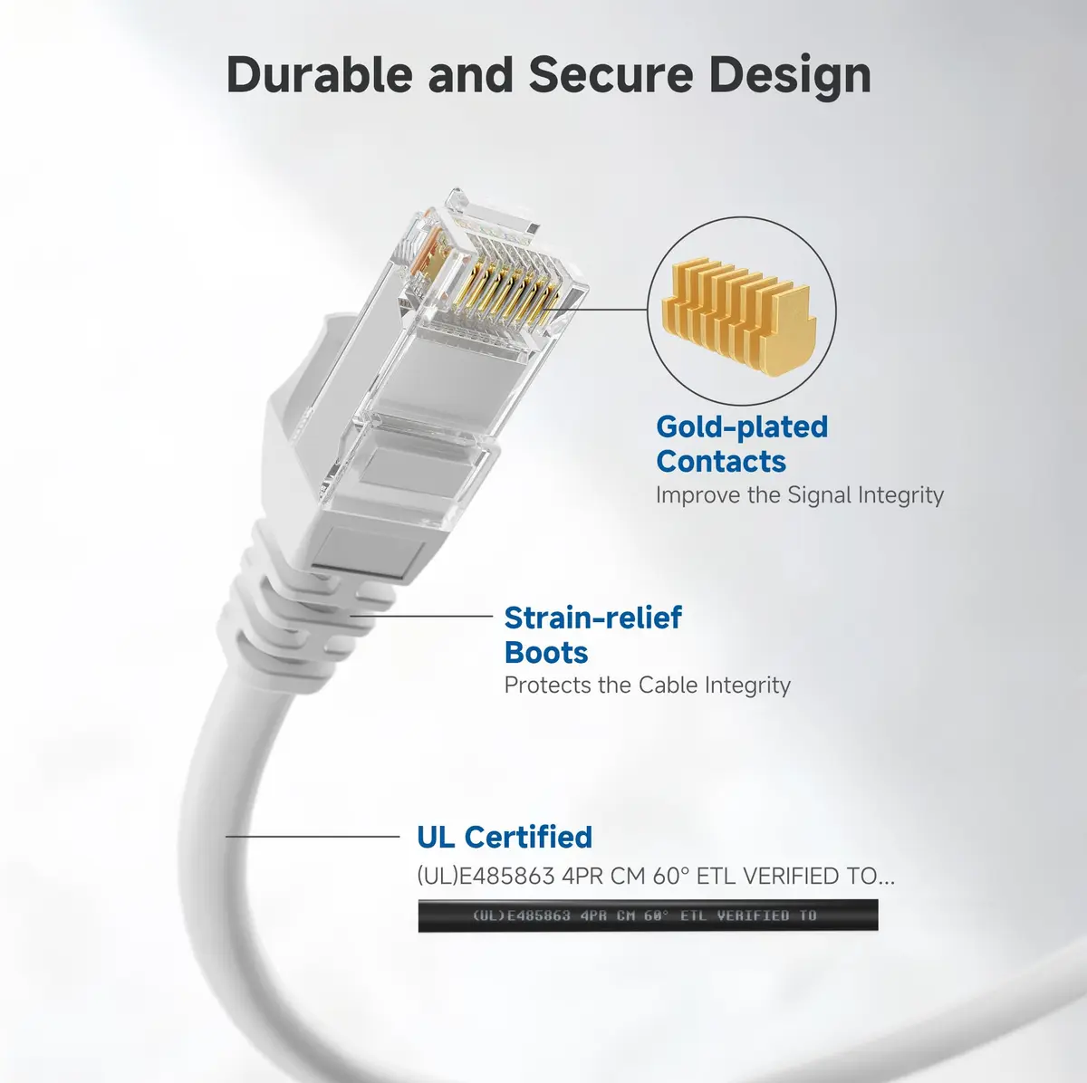 Cable Matters 3 ft White Cat 6 Ethernet Cable | 10Gbps Snagless Network Patch - view 4