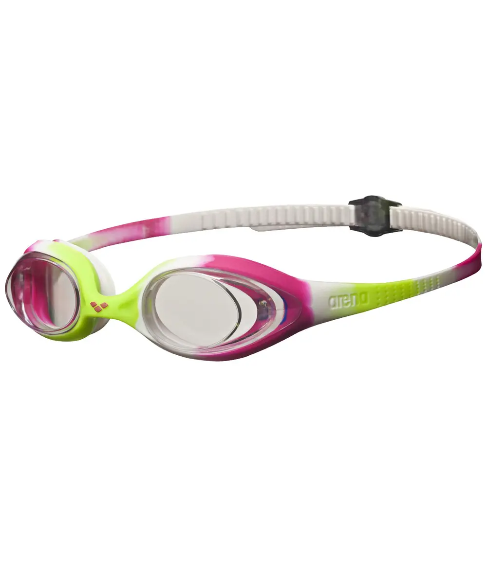 ARENA Unisex Youth Spider Junior Swim Goggles No Fog Non-Mirror Lens Lime Fuchsia/White/Clear | Easy Adjust Strap (70-120 chars) - main product image