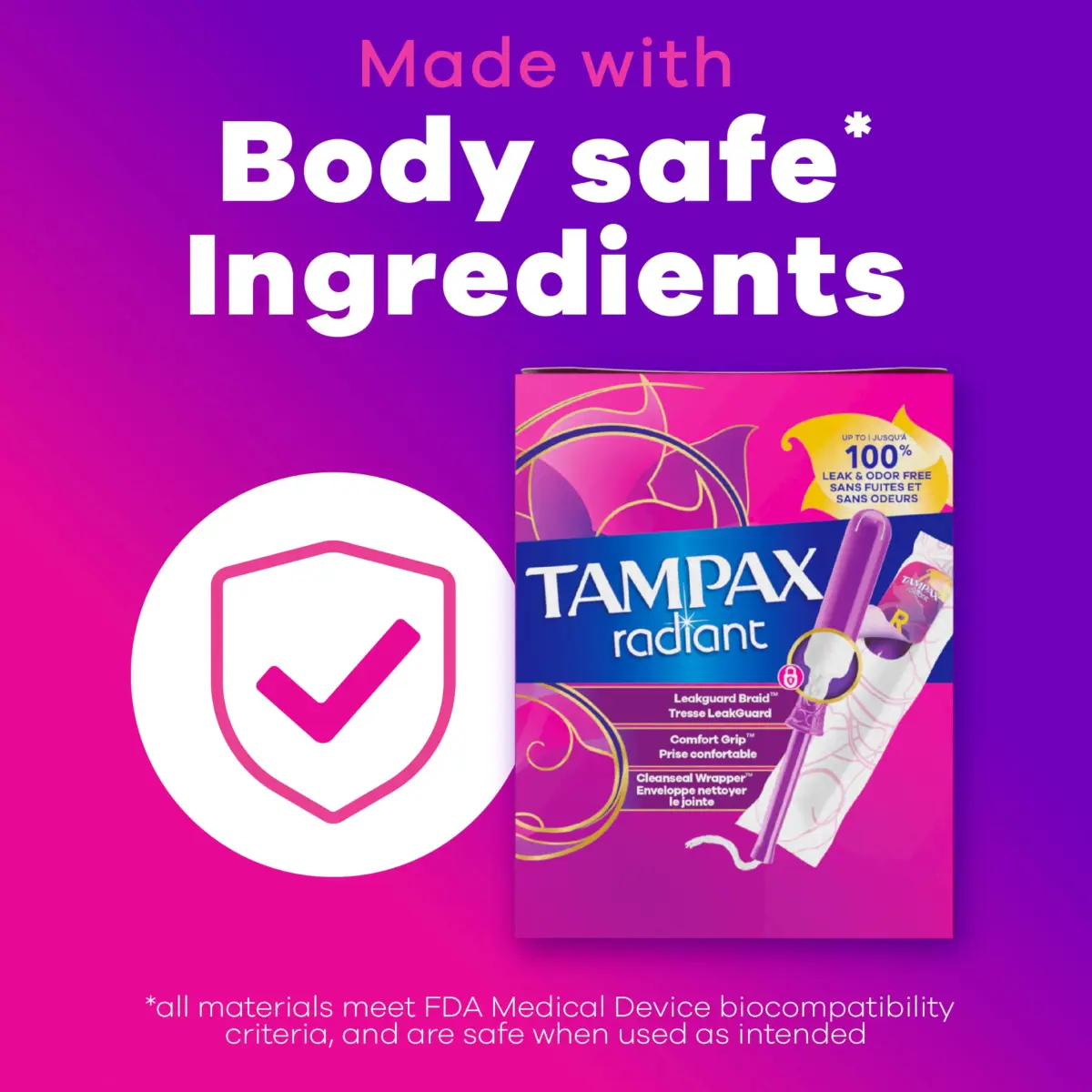 Tampax Radiant Tampons Super Absorbency with LeakGuard Braid Unscented 28 Count | Reliable Protection for Heavy Flow Days - view 9