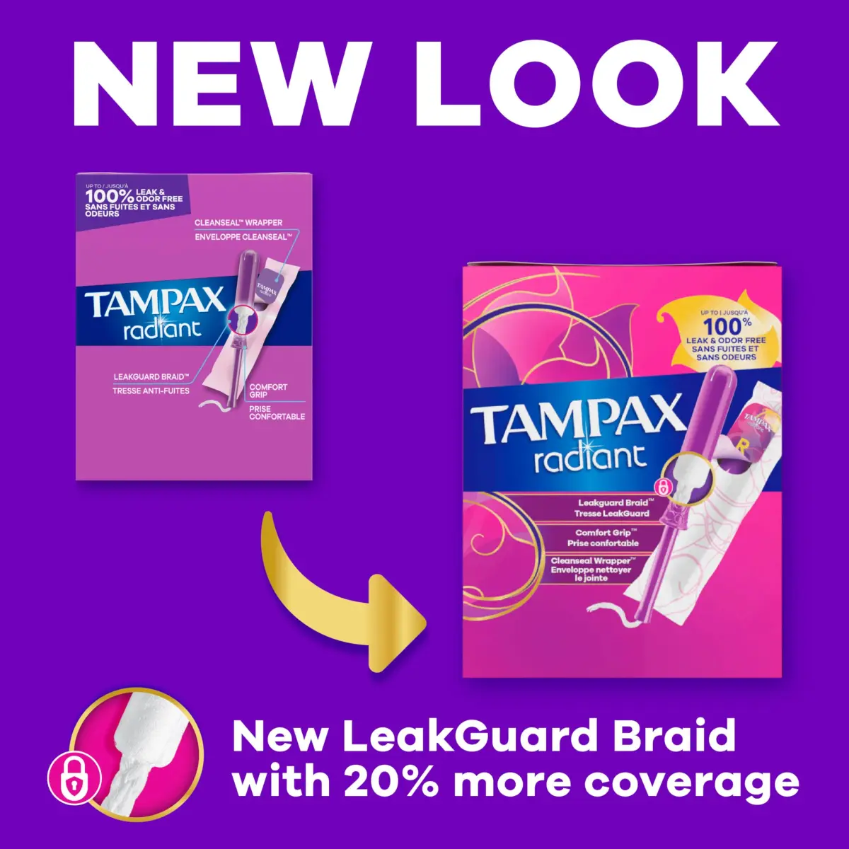 Tampax Radiant Tampons Super Absorbency with LeakGuard Braid Unscented 28 Count | Reliable Protection for Heavy Flow Days - view 2