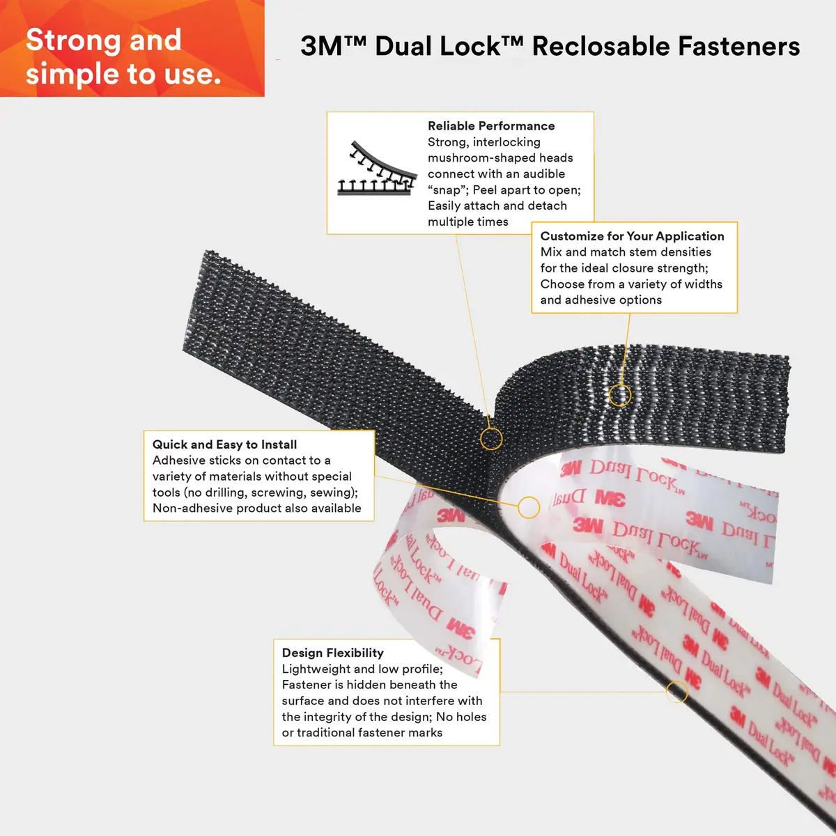 3M Dual Lock Reclosable Fasteners Heavy Duty Industrial Use Black TB3550 1" x 10 ft | Super strength, reusable, indoor/outdoor - view 2