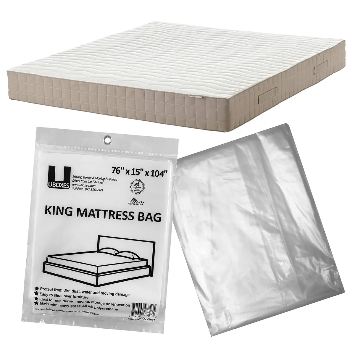 UBOXES King Size Mattress Cover/Bag 76x15x104 in | Clear Plastic Ventilated Mattress Protector - view 2
