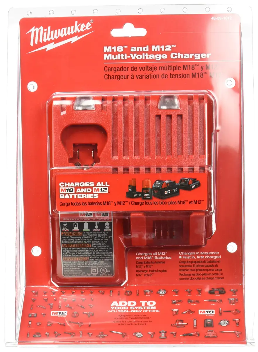 Milwaukee M12 & M18 18V/12V Multi-Voltage Lithium-Ion Battery Charger with Fuel Gauge | Charges 2 Batteries Simultaneously - main product image