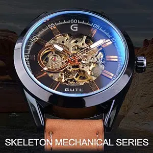 GLEIM Mechanical Skeleton Watch Self-Winding Leather Brown | Casual & Stylish (70-120 chars) - view 9