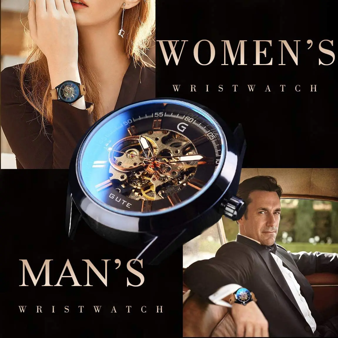 GLEIM Mechanical Skeleton Watch Self-Winding Leather Brown | Casual & Stylish (70-120 chars) - view 2