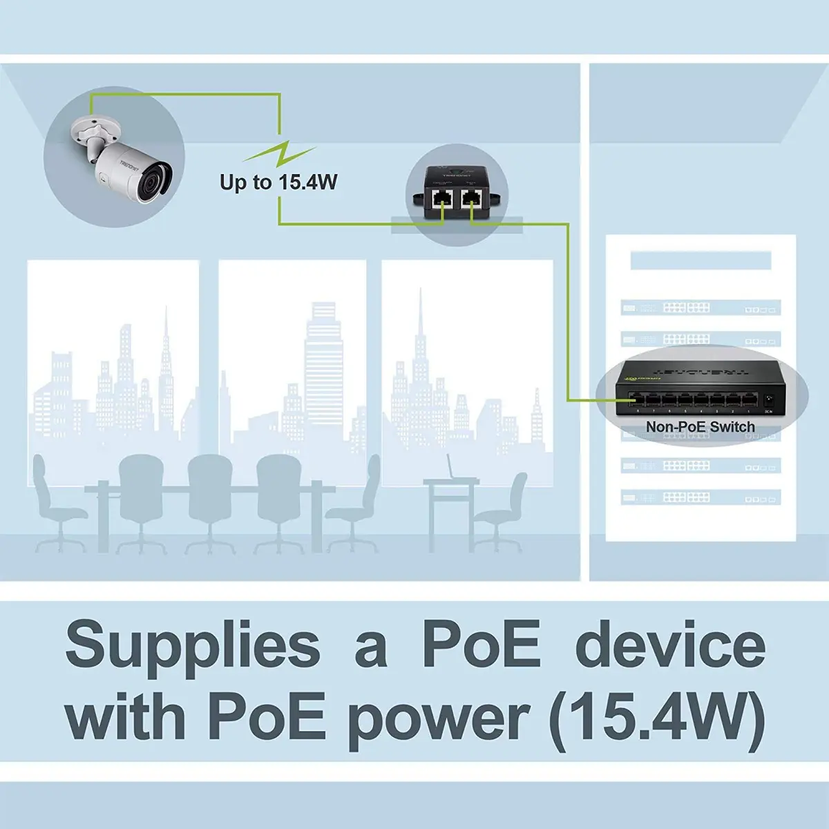 TRENDnet Gigabit Power Over Ethernet Injector, TPE-113GI | 100m PoE, 15.4W Power, Gigabit Ethernet, Wall-Mountable - view 2