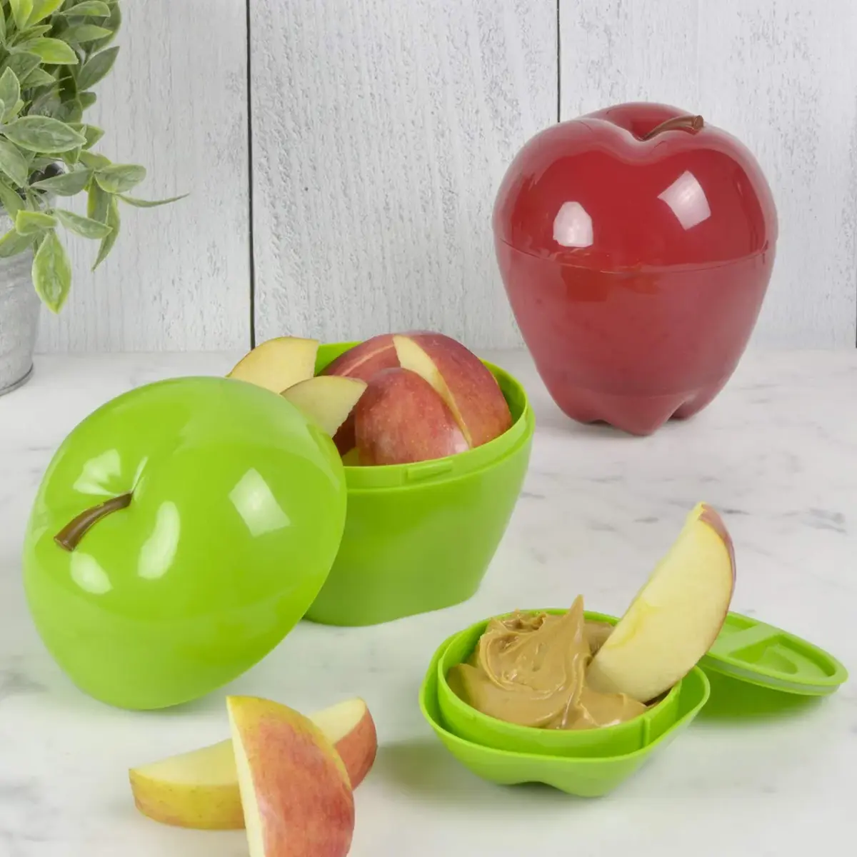 Hutzler Apple & Dip To-Go Container Set, Green | Stackable & Leak-Resistant for On-the-Go Snacking - view 2
