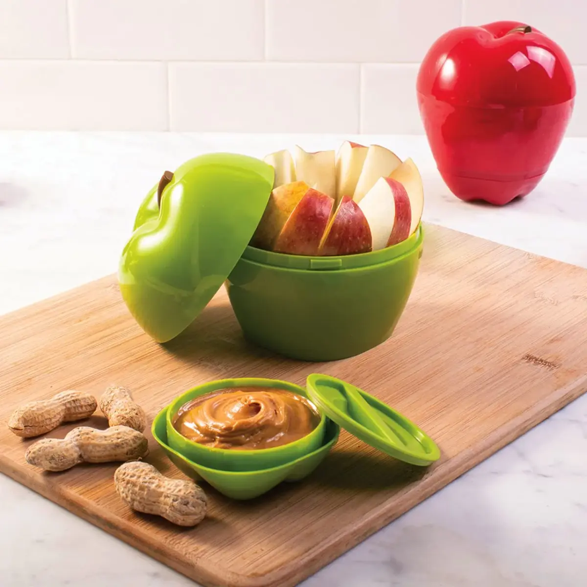 Hutzler Apple & Dip To-Go Container Set, Green | Stackable & Leak-Resistant for On-the-Go Snacking - view 3