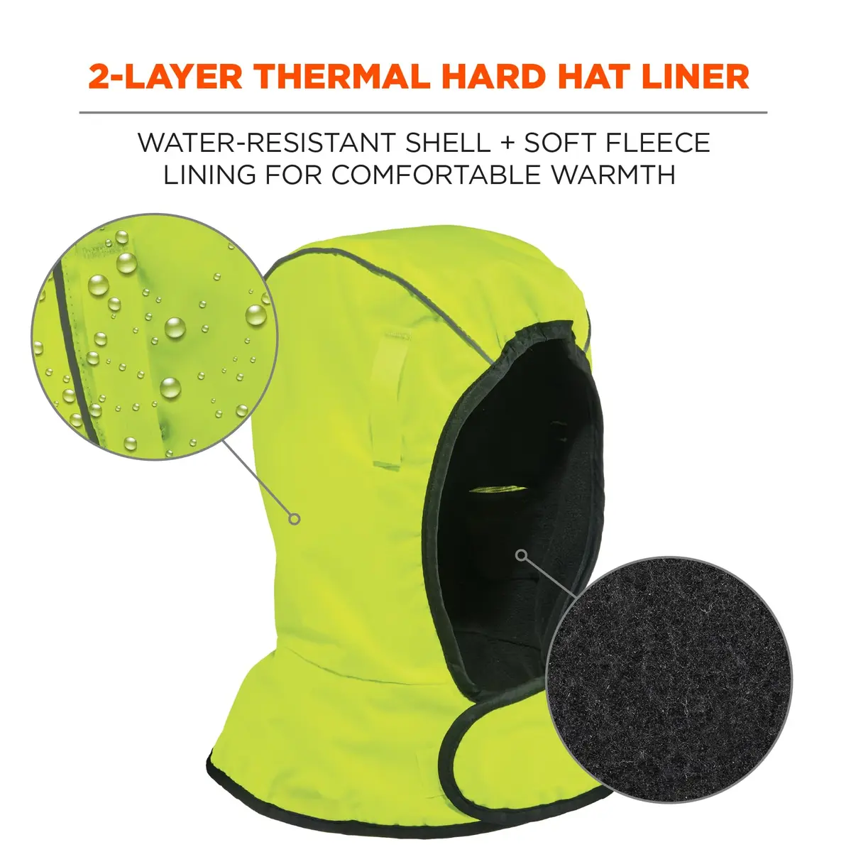 Ergodyne Unisex 2-Layer Thermal Hard Hat Liner Lime | Water-Resistant, Fleece-Lined Winter Safety Accessory - view 2