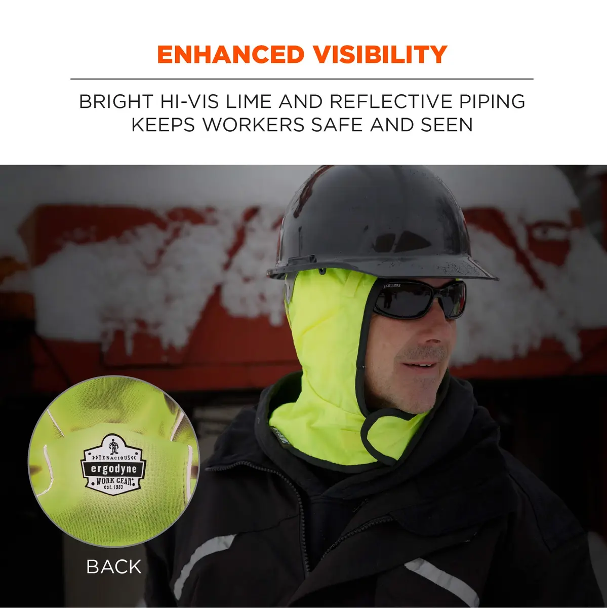 Ergodyne Unisex 2-Layer Thermal Hard Hat Liner Lime | Water-Resistant, Fleece-Lined Winter Safety Accessory - view 3