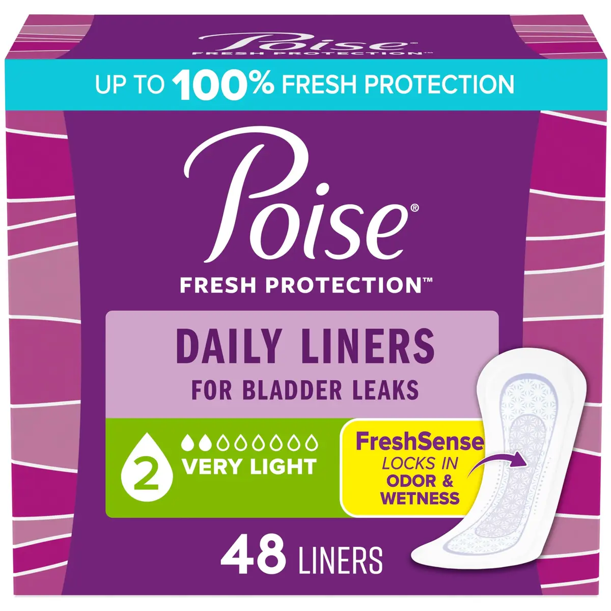 Poise Daily Liners, Incontinence Panty Liners, 48 ct | 2 Drop Very Light Absorbency, Ultra-Dry & Odor Control - main product image