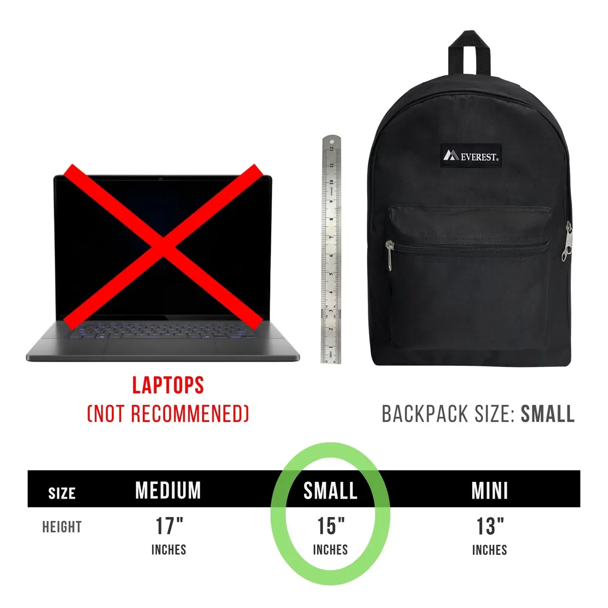 EVEREST Basic Backpack 13.9 L (0.4 kg) | Lightweight Daypack for School, Travel, and Work - view 4