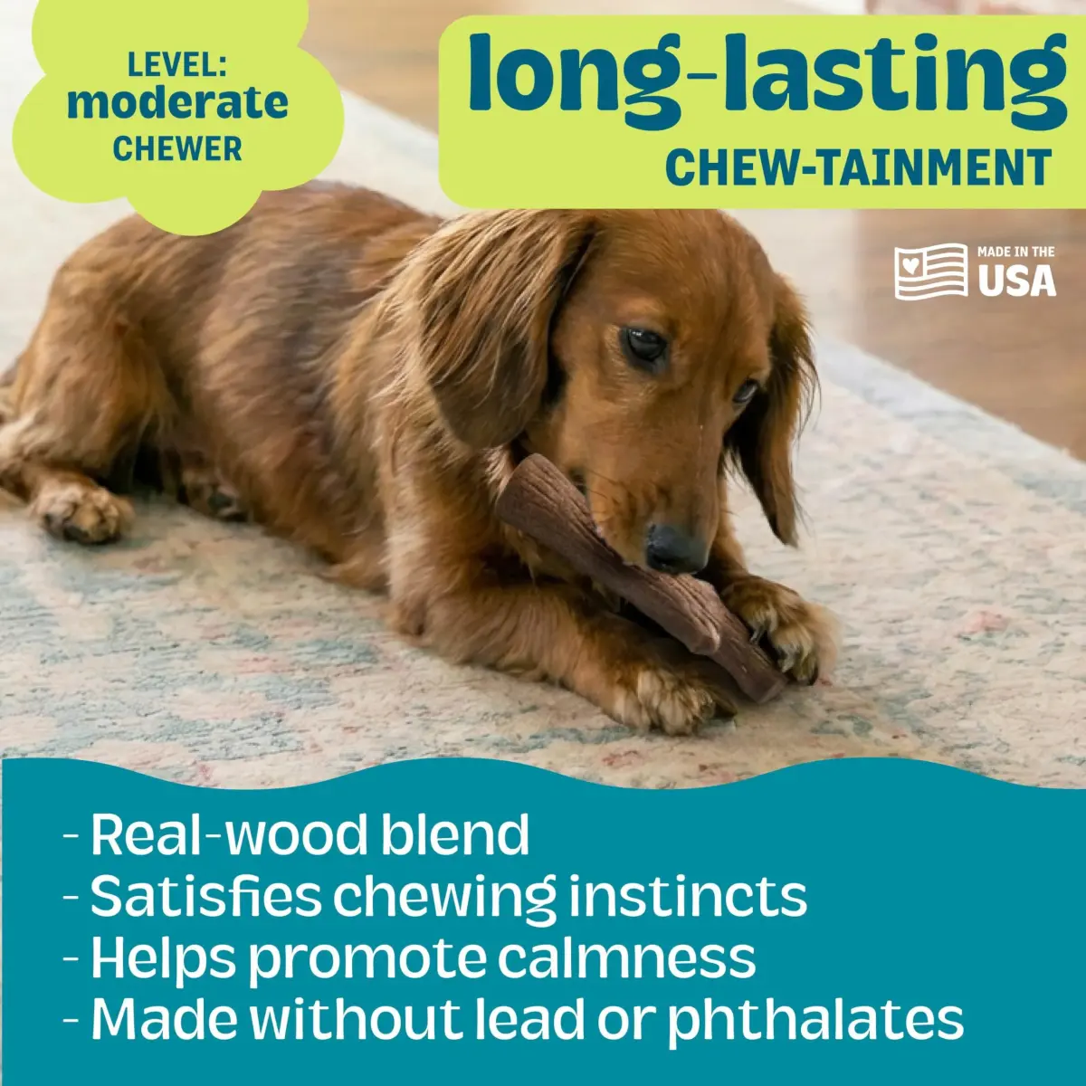 Pupstages Dogwood Stick Dog Chew Toy Small 5.4" | Real-Wood Blend for Moderate Chewers - view 4