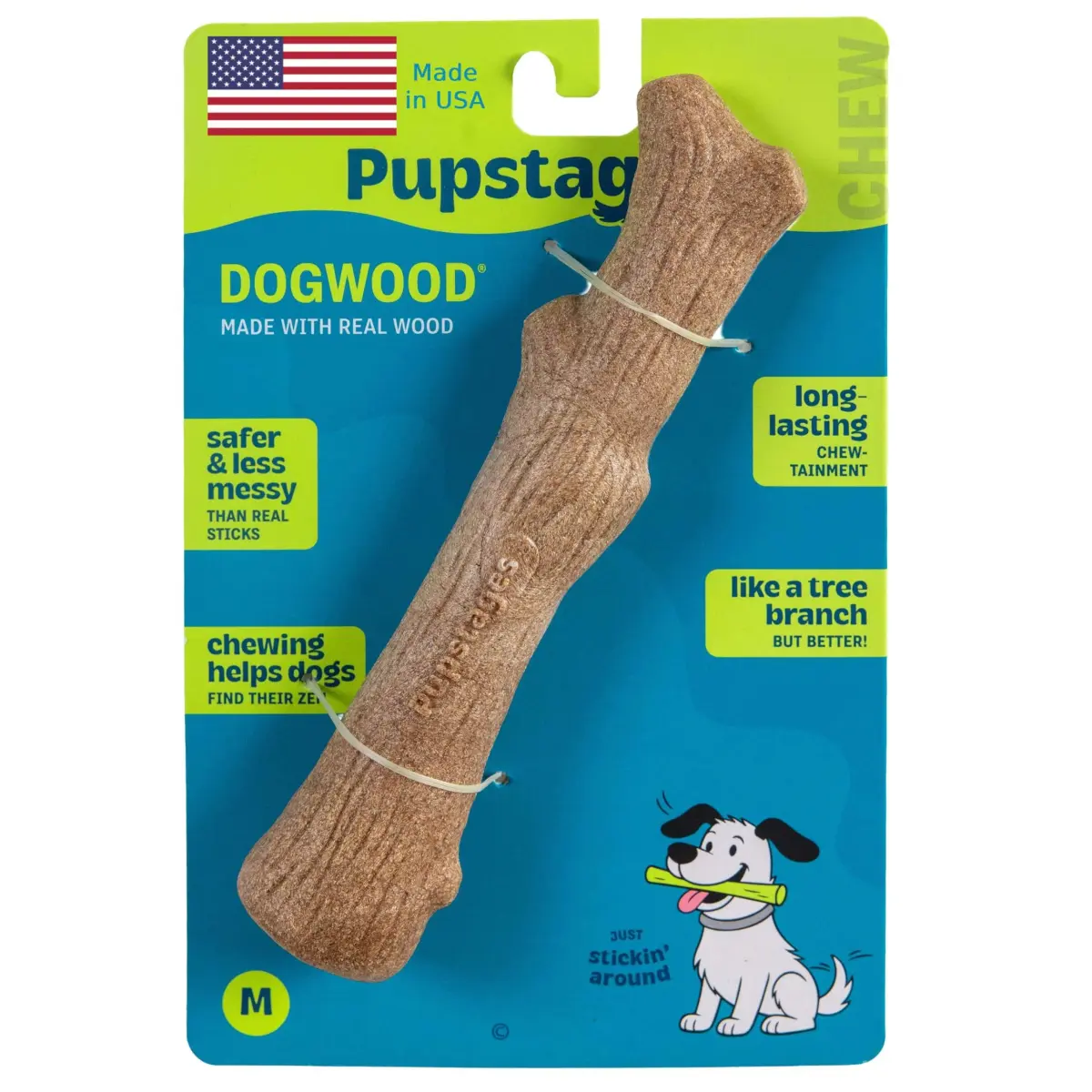 Pupstages Dogwood Stick Dog Chew Toy Medium 7.4" | Real-Wood Blend for Moderate Chewers - main product image