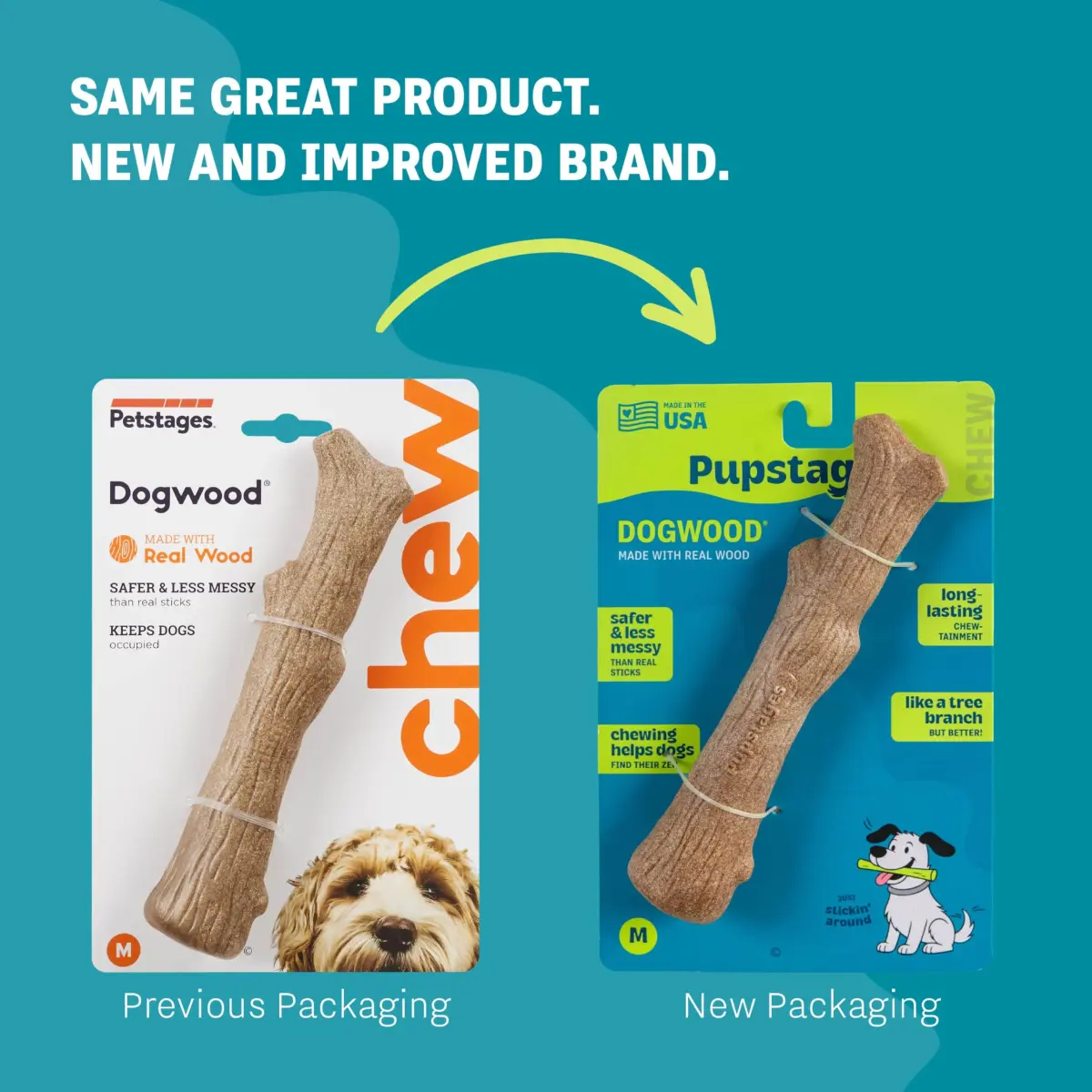Pupstages Dogwood Stick Dog Chew Toy Medium 7.4" | Real-Wood Blend for Moderate Chewers - view 7