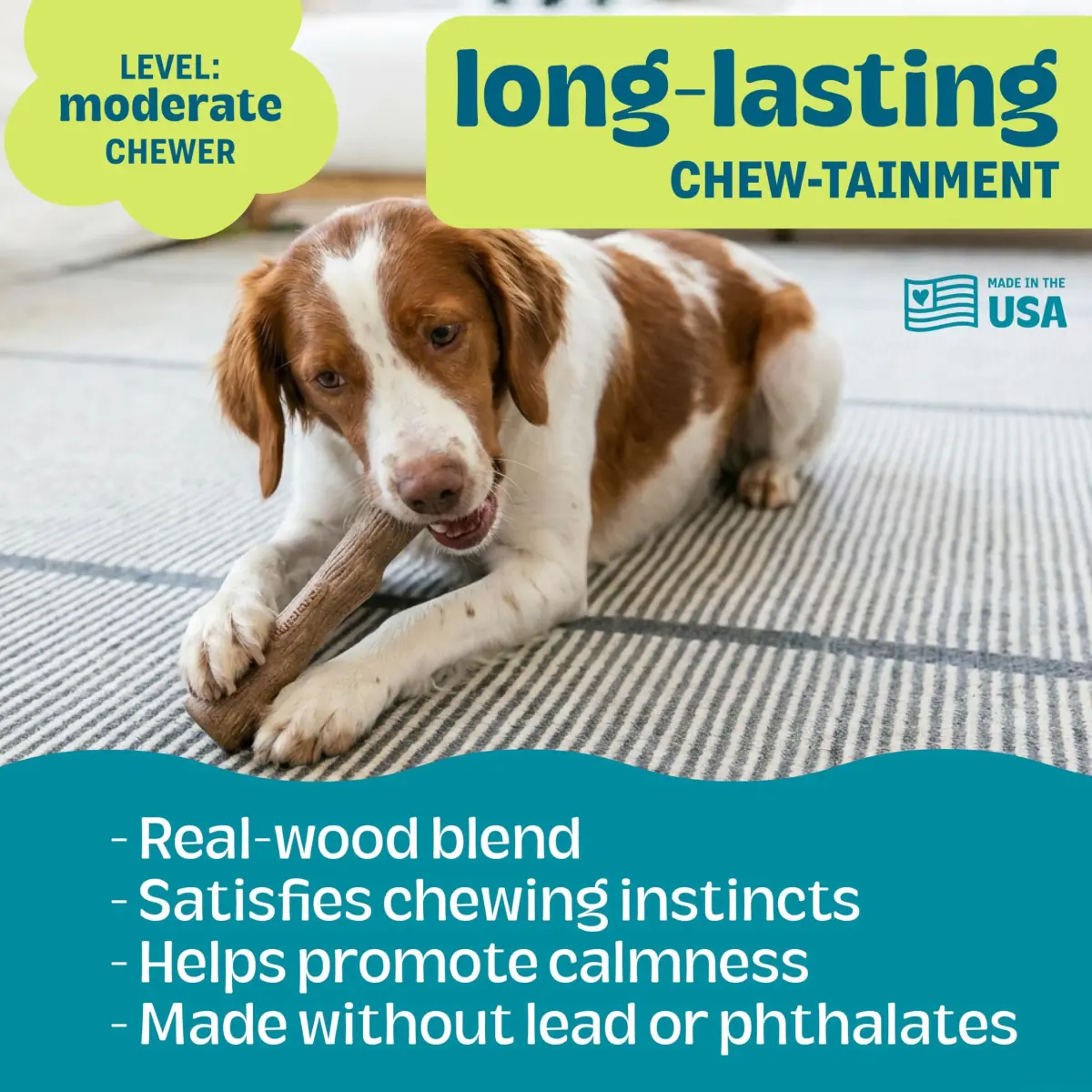 Pupstages Dogwood Stick Dog Chew Toy Medium 7.4" | Real-Wood Blend for Moderate Chewers - view 4