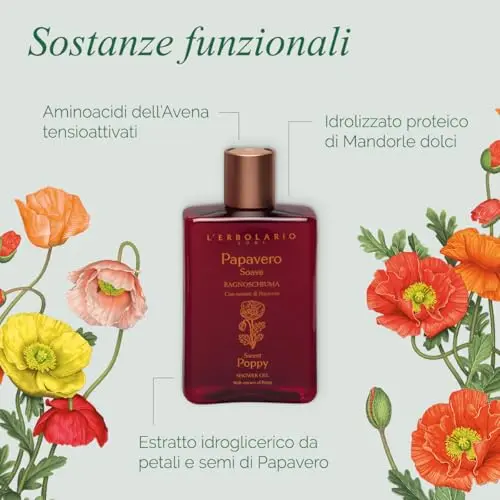 L'Erbolario Shower Gel – Antioxidant & Moisturizing Body Wash – Sensitive Skin – Floral Amber – Sweet Poppy – 8.4 oz - view 2