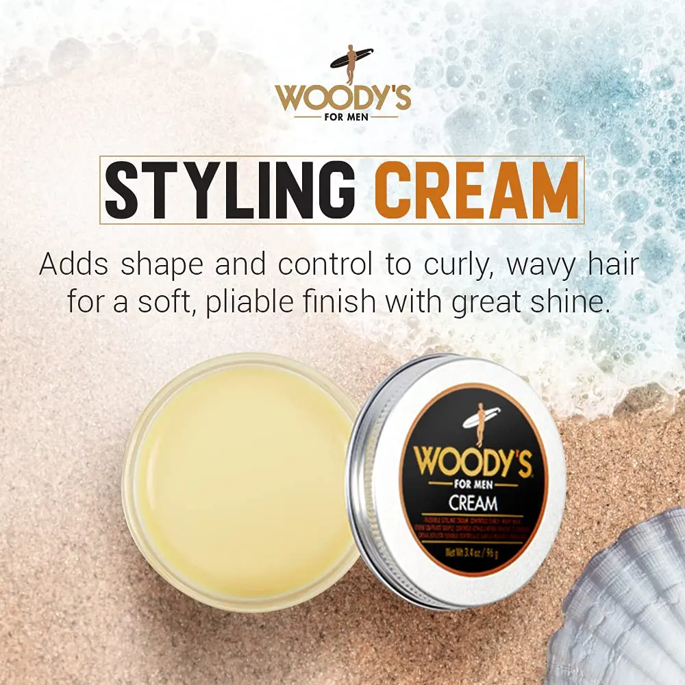 Woody's Styling Cream for Men, Flexible Hold, Controls Curly & Wavy Hair, 96g (3.4 oz) | Healthy Shine Finish - view 2