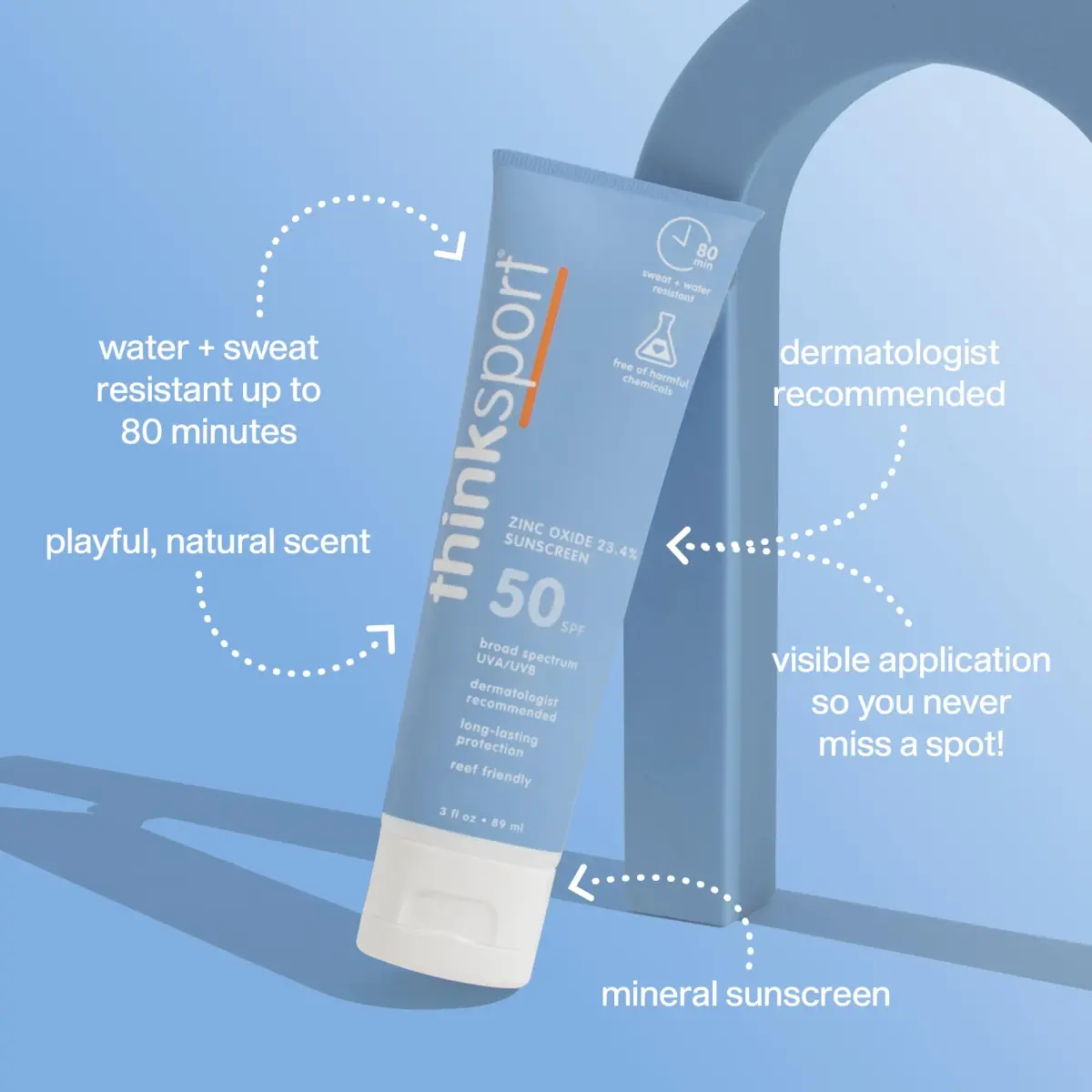 Thinksport Mineral Sunscreen SPF 50+ Zinc Oxide, Water Resistant, 3 Fl Oz | Reef-Safe, Natural Protection for Sensitive Skin - view 2