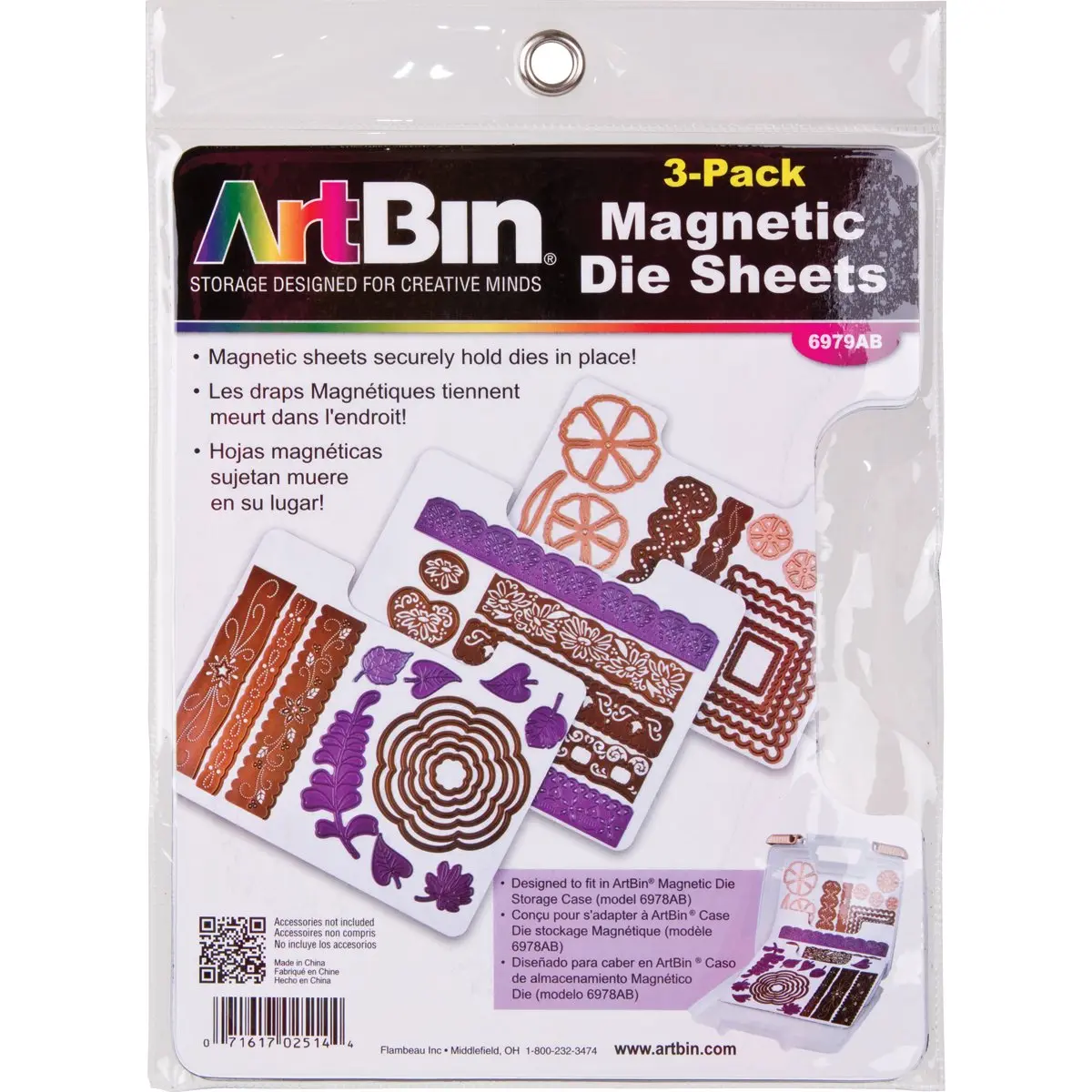 ArtBin Magnetic Die Storage Sheet Set, 3 Sheets, White | Organize Scrapbooking Dies Securely - main product image