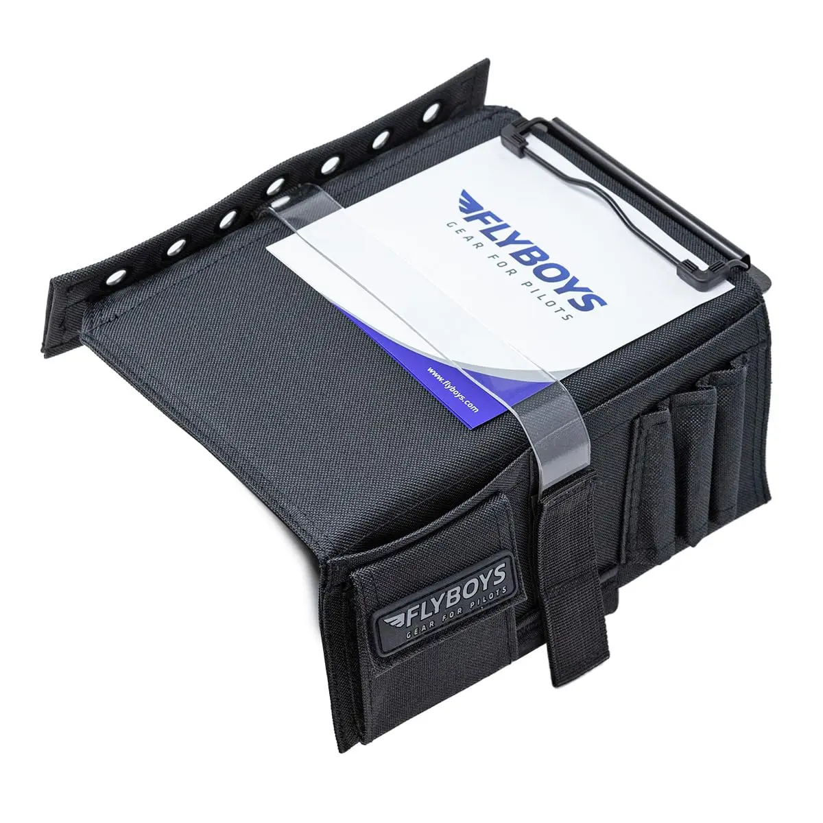 FlyBoys Classic Kneeboard for Pilots – Leg Strap, Flexible Clipboard, Eyelet Strip – Black - main product image